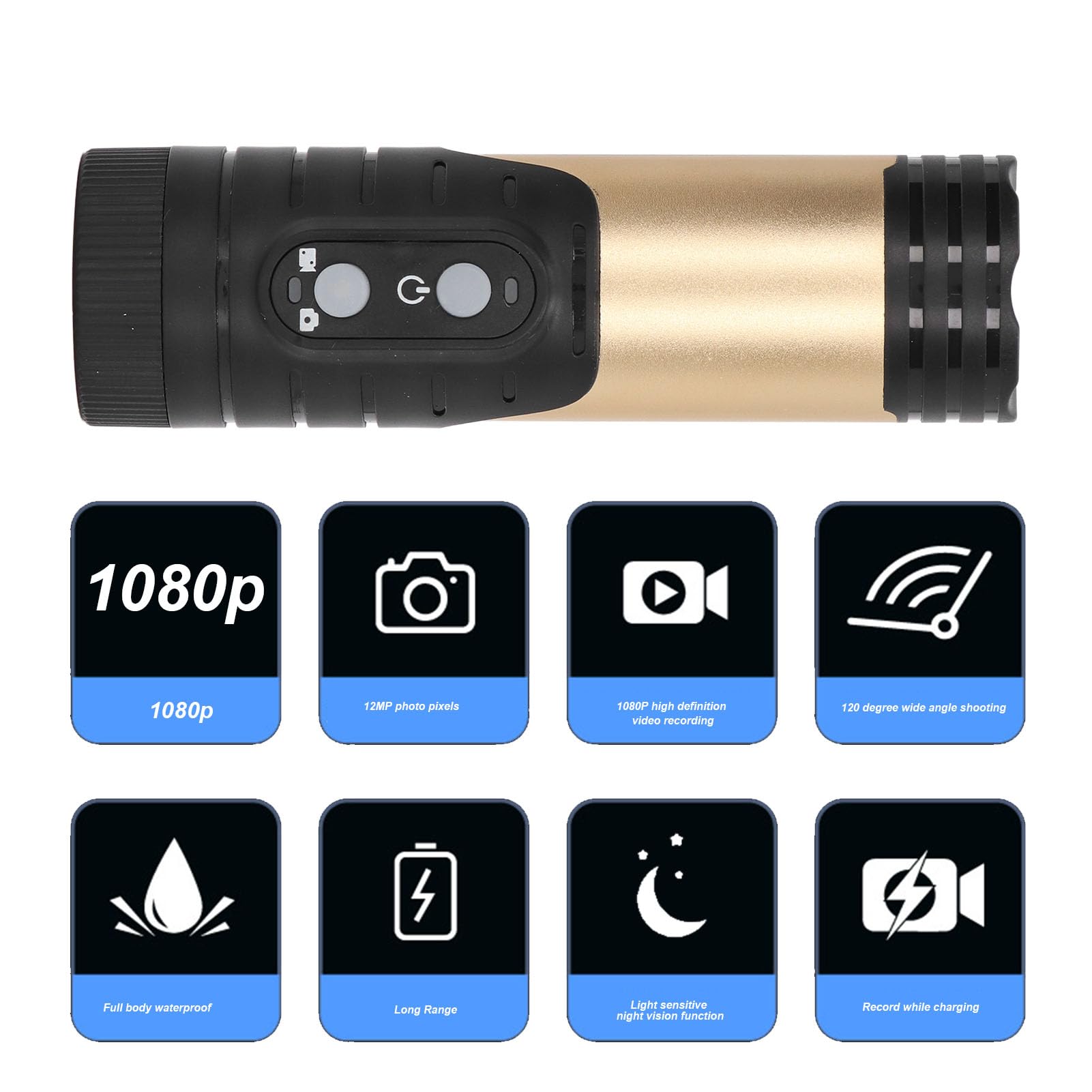 Kamera na Kask Motocyklowy, Rowerowa Kamera Wideo 4K WiFi Kamera Sportowa ze Wspornikiem Uchwytu, Szeroki Kąt 120°, wodoodporność IP66 Sport DV do Dzikiej Przyrody, Jazdy na (GOLD)