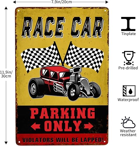 Miniatura 3 de Decoración de habitación de coche de carreras para niños, letrero de estacionamiento de autos de carreras, letrero de hombre, cueva, garaje,