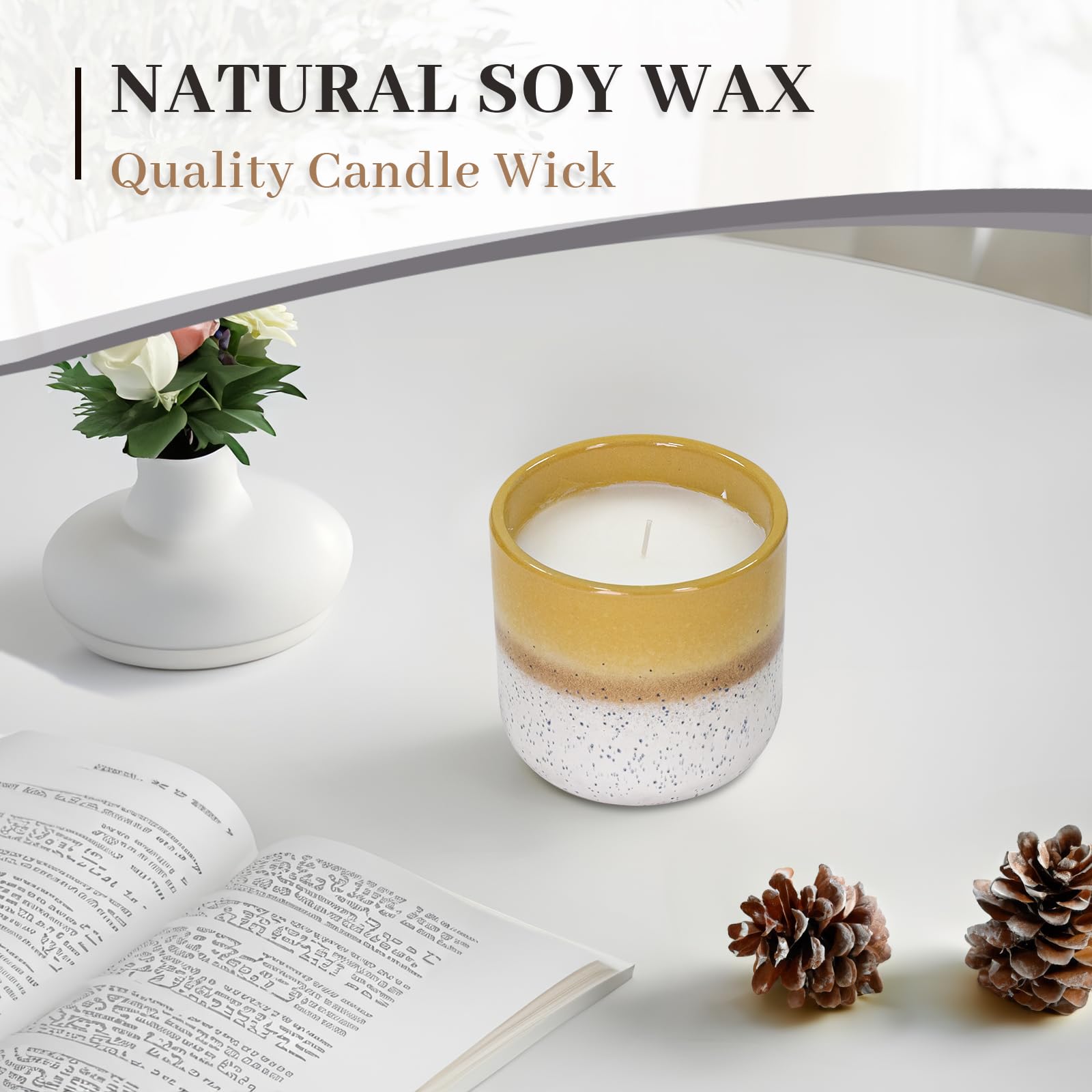CedarLux Velas en tarro de cerámica, velas de soja para el hogar sin perfume, velas decorativas para vacaciones, cumpleaños, fiestas, vacaciones, 70 horas (11 onzas)