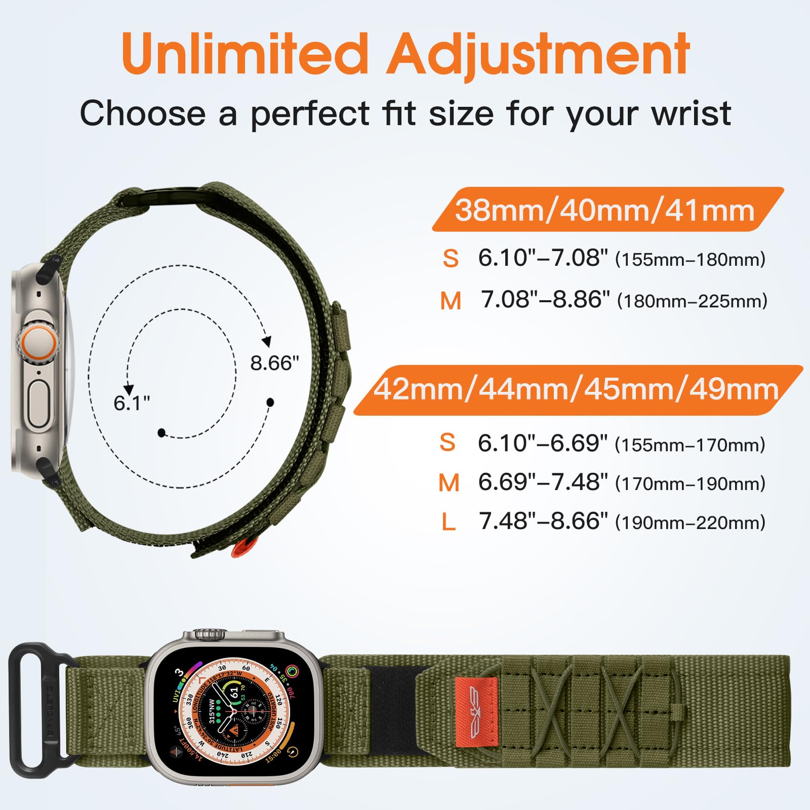 Bandletic Compatible with Apple Watch Ultra 2 / Ultra Band 49mm for Men, Rugged Tactical Wide Nylon Compatible with Apple Watch Bands 45mm 44mm 42mm, Sport Loop Strap for iWatch Bands Ultra 2/Ultra/SE 2/SE/Series 9/8/7/6/5/4/3/2/1