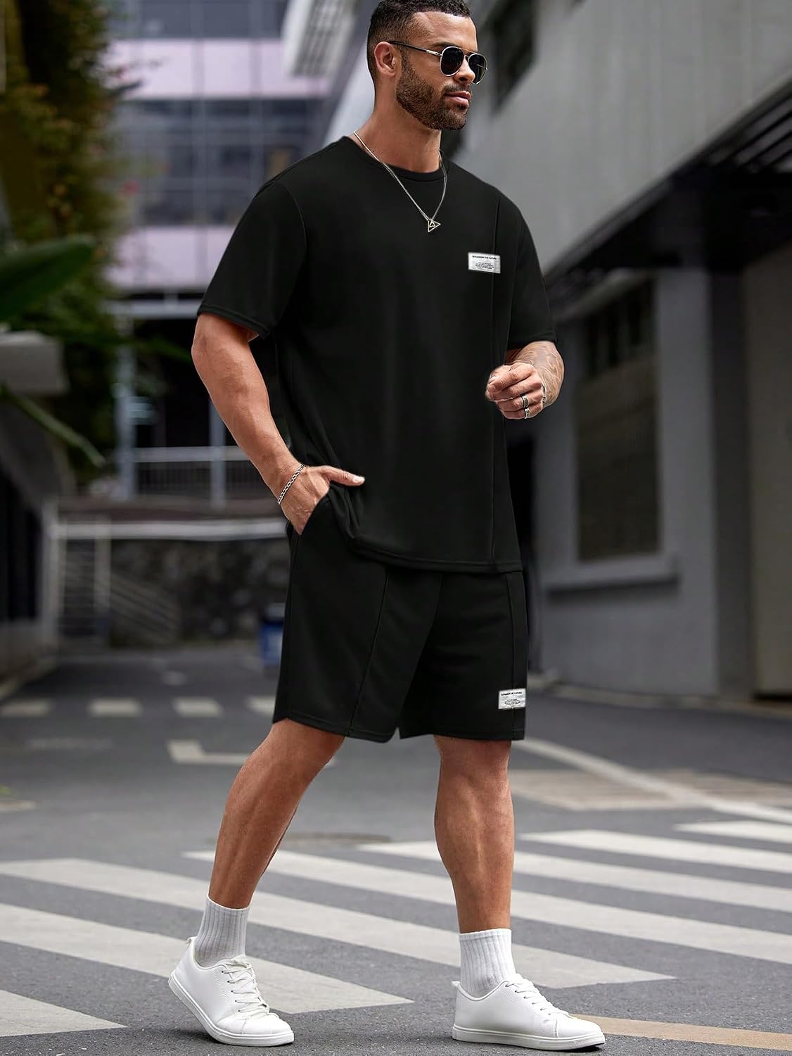 RoseSeek Men's Big and Tall Shorts Set Short Sleeve T Shirt and Track Shorts Clothing Set 2 Piece Outfits