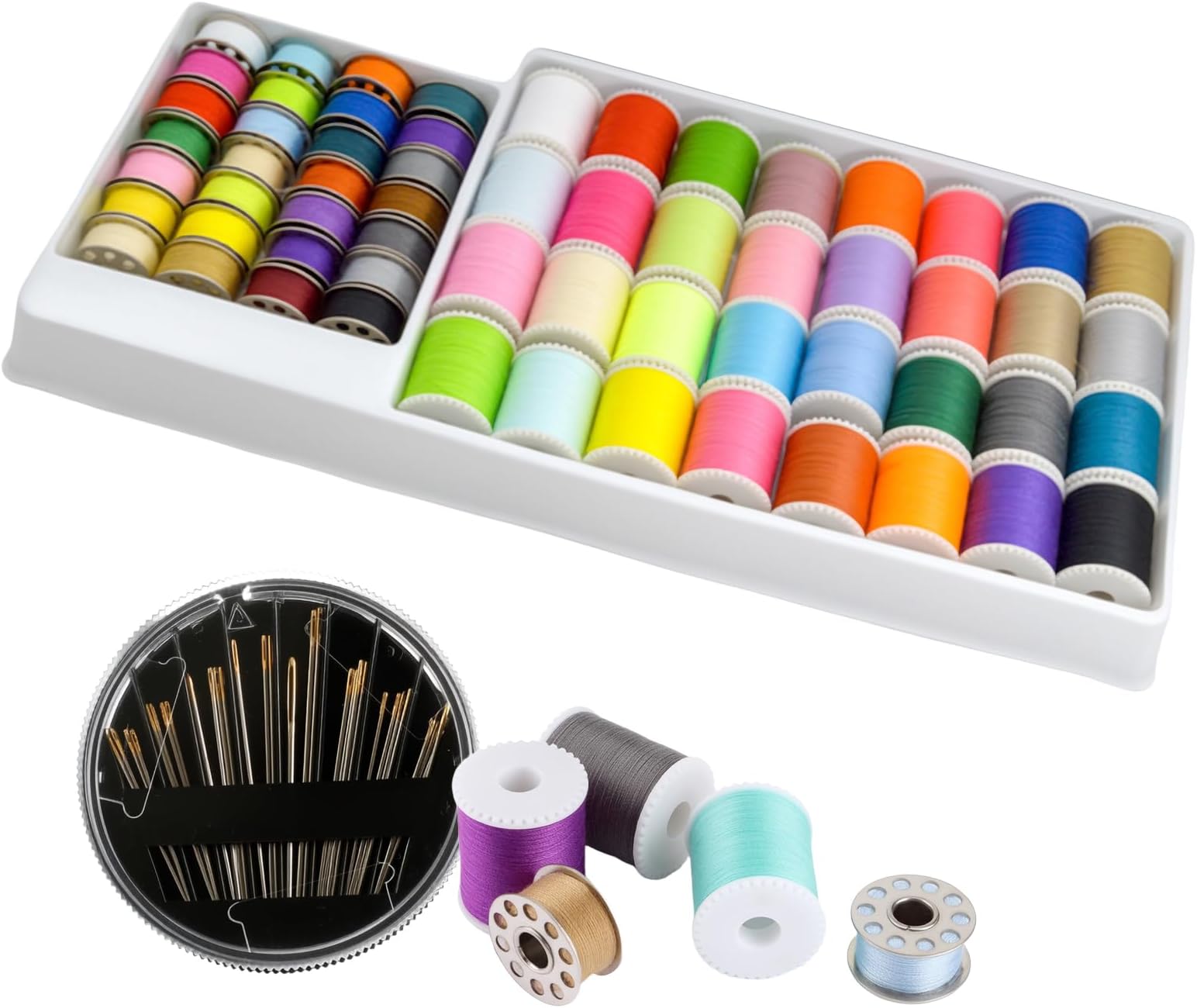 60 Color Sewing Thread Set, Sewing Machine Threads with Bobbins Needles Spool Polyester Thread Kit Colorful DIY Embroidery Threads Assortment