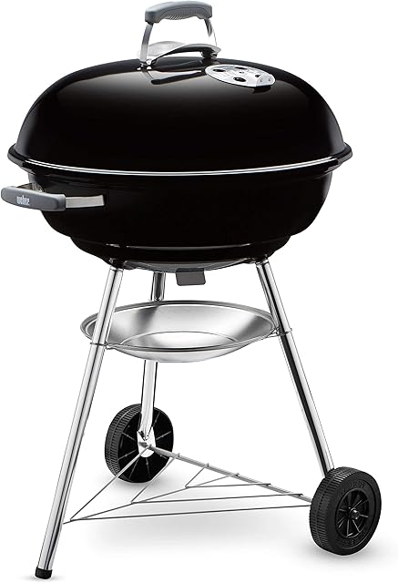 Weber Compact Kettle Charcoal Grill Barbecue, 57cm | BBQ Grill with Lid Cover, Stand & Wheels | Freestanding Outdoor Oven, Smoker & Outdoor Cooker with Porcelain-Enamelled Bowl - Black (1321004)