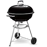 Weber Compact Kettle Holzkohlegrill/Porzellanemaillierter Deckel und Kessel, 57 cm Grillfläche, Ascheauffangschale, Dreibein-Ständer und Räder, Schwarz/Silber Compact Kettle 57cm