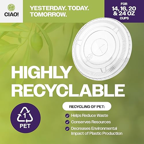 Miniatura 48 de CIAO! Tapa plana PET con ranura para pajilla, diseñada y apta para vasos de bebidas frías PET de 9 oz/12 onzas, 3.622 in (caja de 1,000)