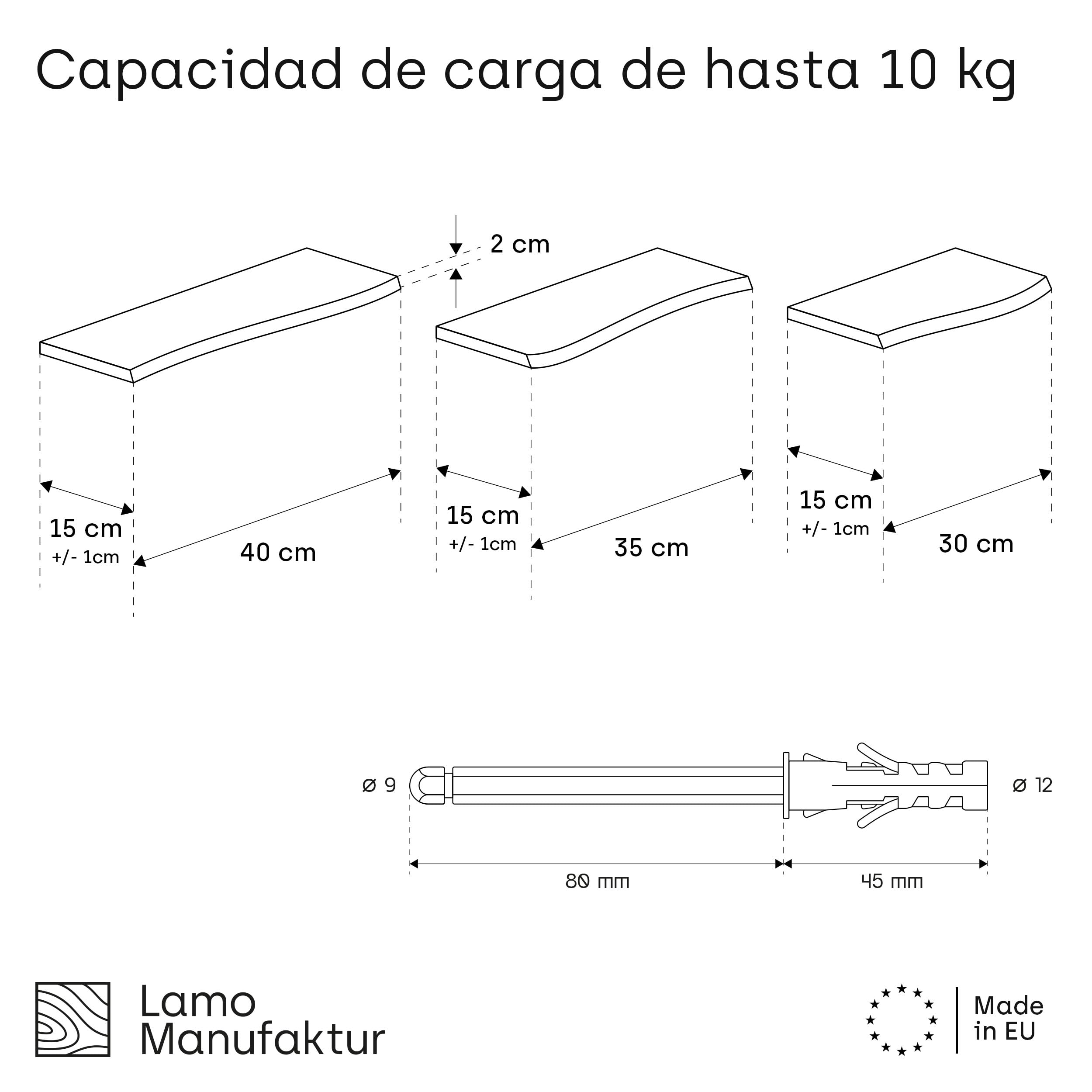 LAMO Manufaktur Estante de Pared de Madera de 3 Piezas con Montaje Invisible 40/35/30cm | Estante de Pared de Madera auténtica 100% | Set estantes de Pared 1 Borde oflis Color: Natural