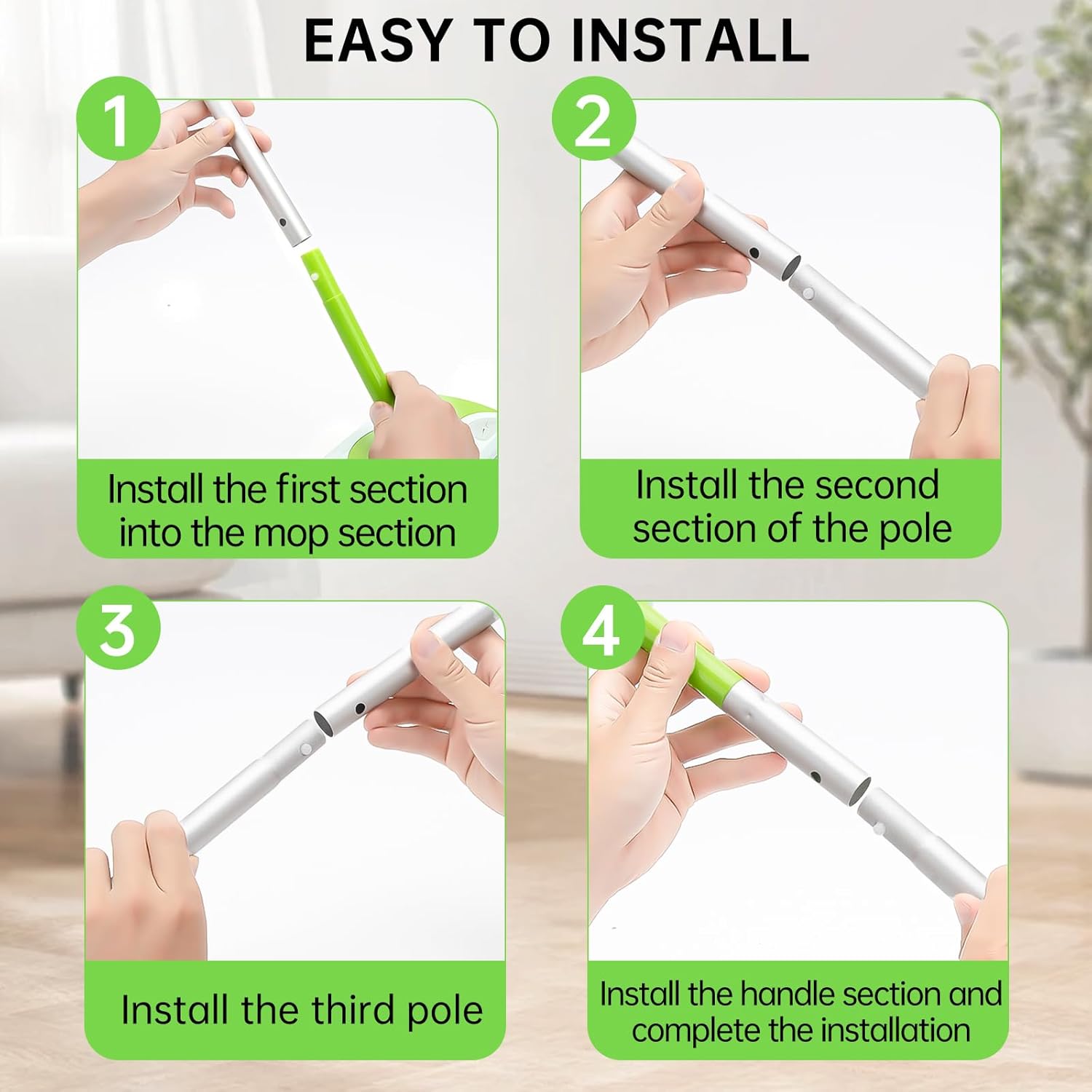 2-Pack Extra Long Detachable Mop Handles, Green, Compatible with Swiffer Dry & Wet Mops, Easy to Install & Replace