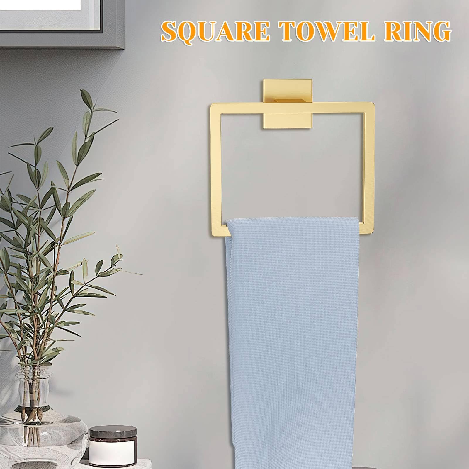 Juego de 5 toalleros de baño de Oro Cepillado, Soporte para Papel higiénico Mejorado con Estante, Acero Inoxidable para baño, Montaje en Pared de 23,6 Pulgadas.