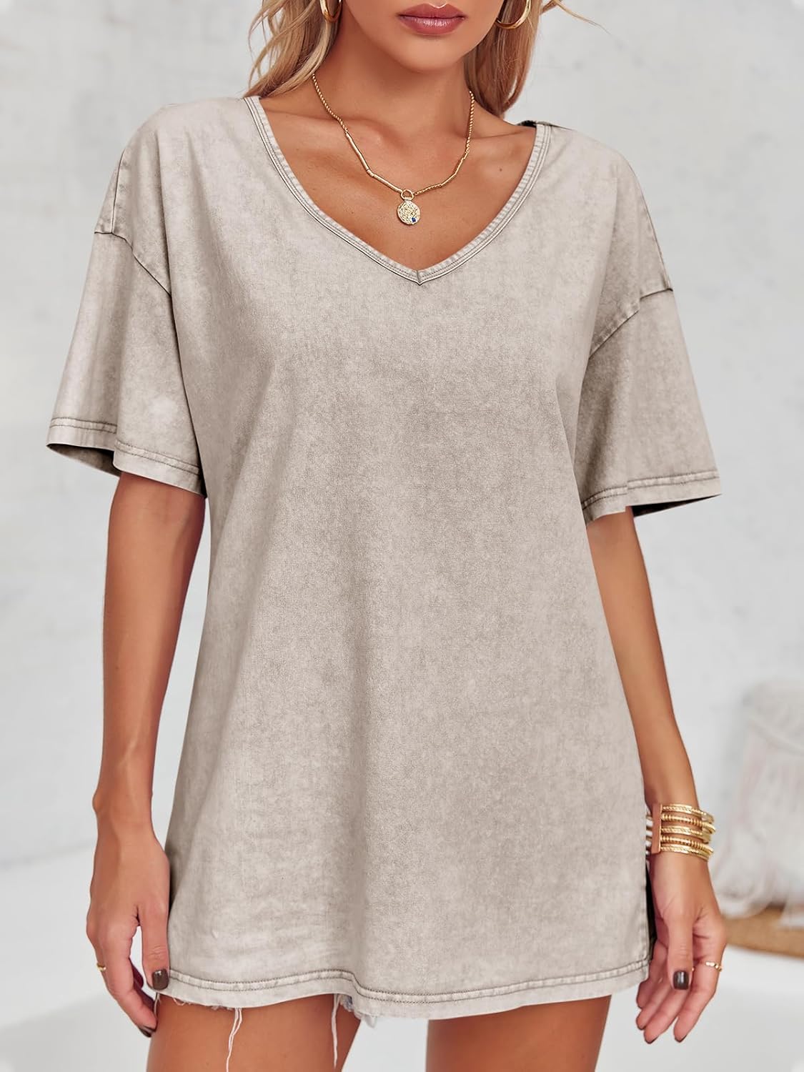 Flowyair Womens Oversized T Shirts Summer Loose Fit Cotton Short Sleeve Basic Tees Casual V Neck Boyfriend Tunic Tops - Image 3