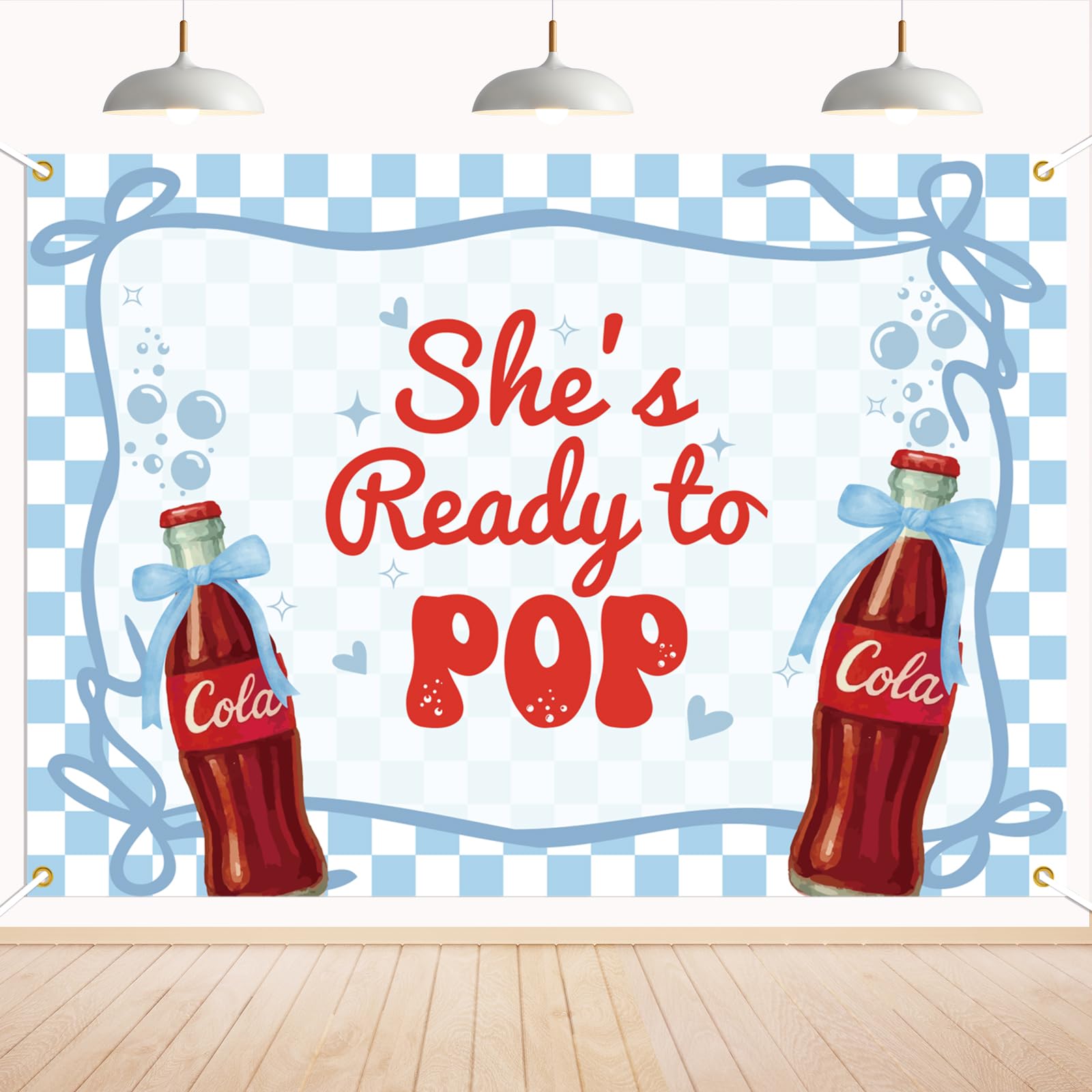 She's Ready to Pop Backdrop - Retro Soda Fountain Baby Shower Decor, Red Coquette Soda Theme Gender Reveal Party Decorations 7x5ft Blue