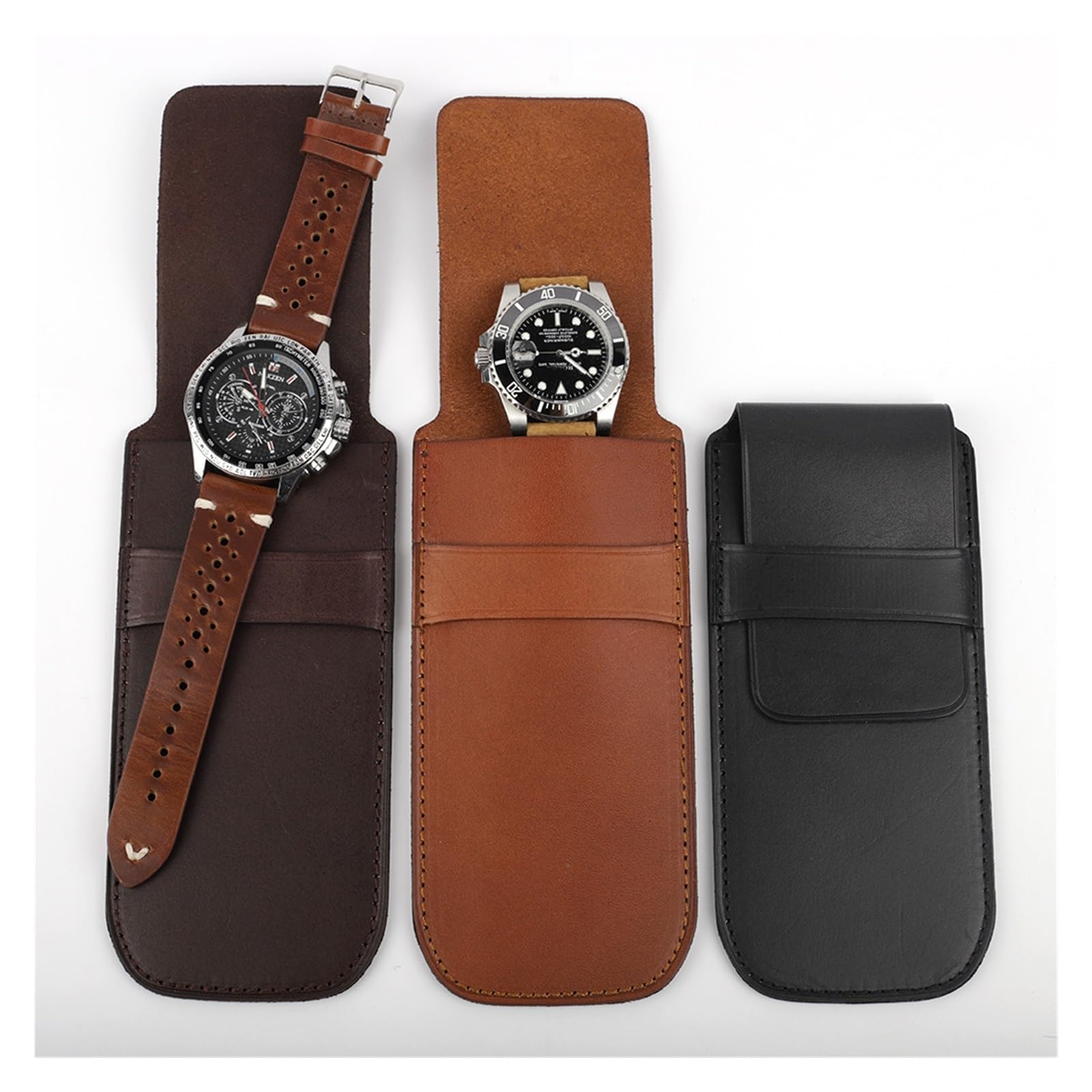 Xi Yu 1 bolsa de viaje de cuero for reloj y joyería. | Almacenar relojes, pulseras y joyas for viajar.(Black)