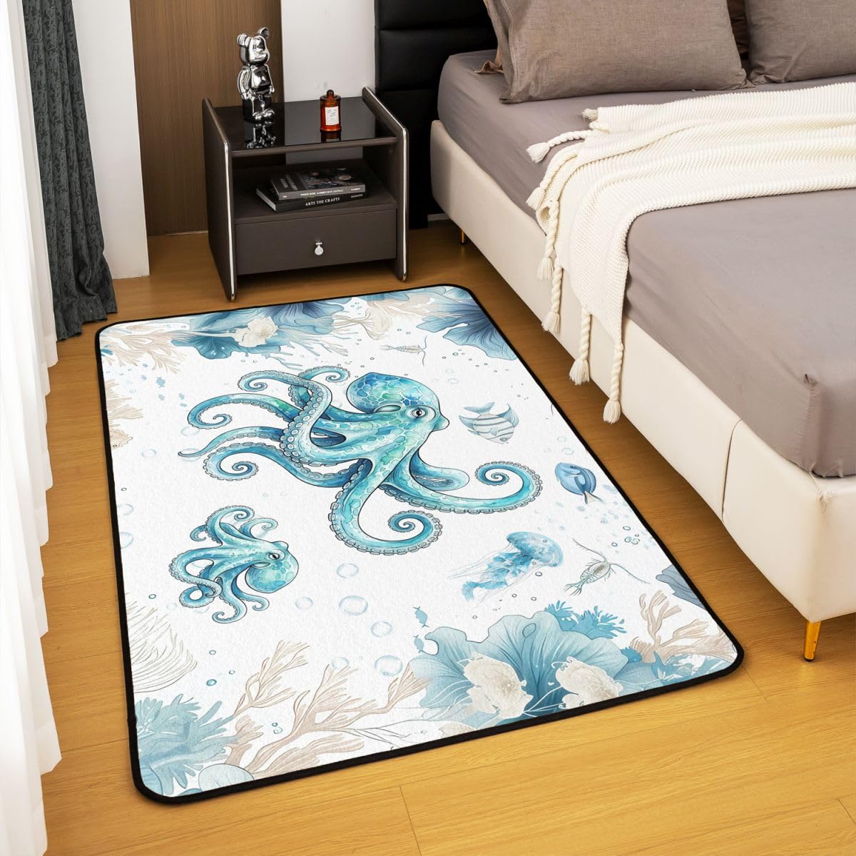 Homewish Oktopus Teppich 150x200 Blaugrün Blau Meer Küste Teppiche Wohnzimmer für Kinder Jugendliche Erwachsene Jungen Mädchen Oktopus Tentakel Rugs for Living Room Pflegeleicht Carpet Stilvoll