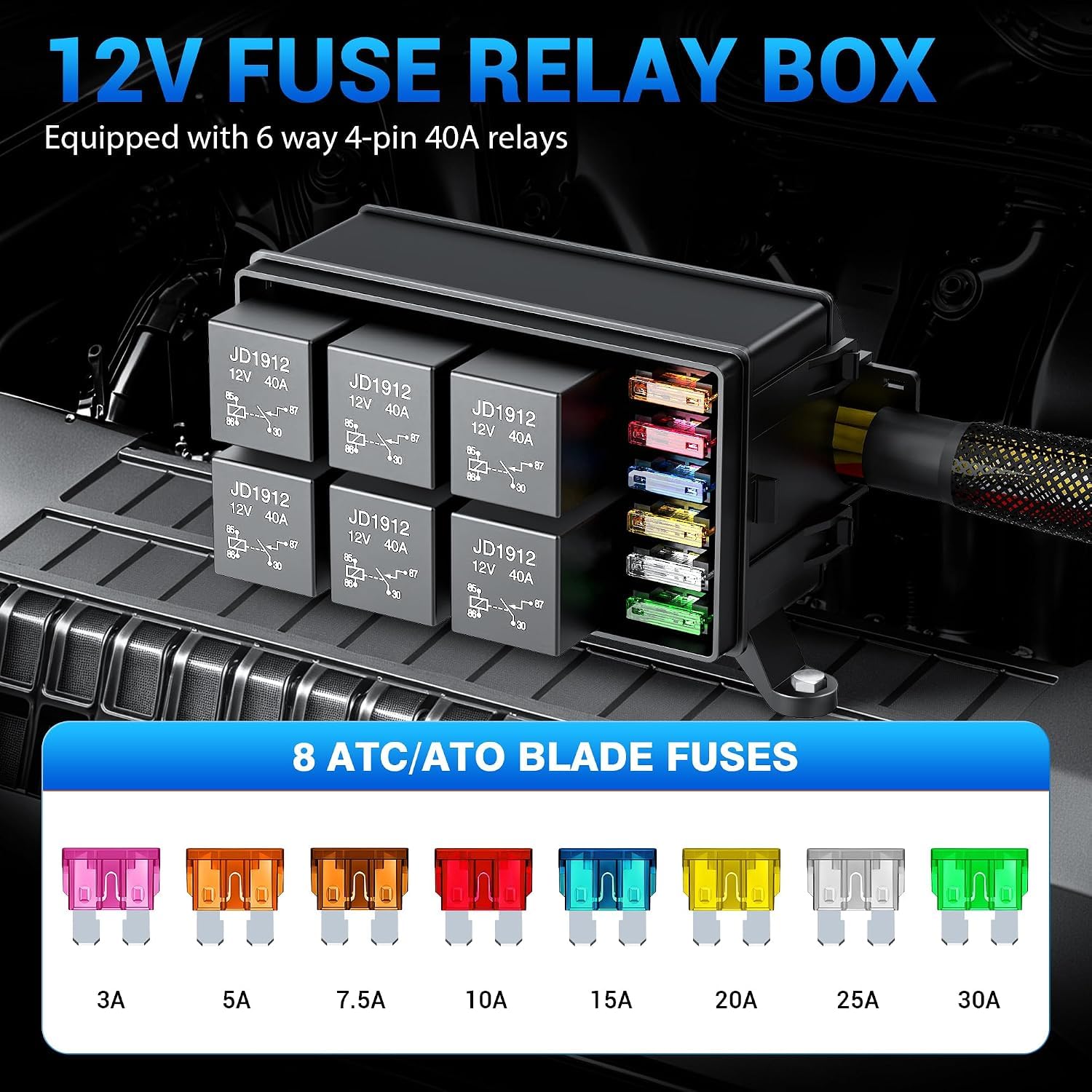 MICTUNING Boîte de relais 12 V et fusible avec 6 relais et 8 fusibles ATC/ATO