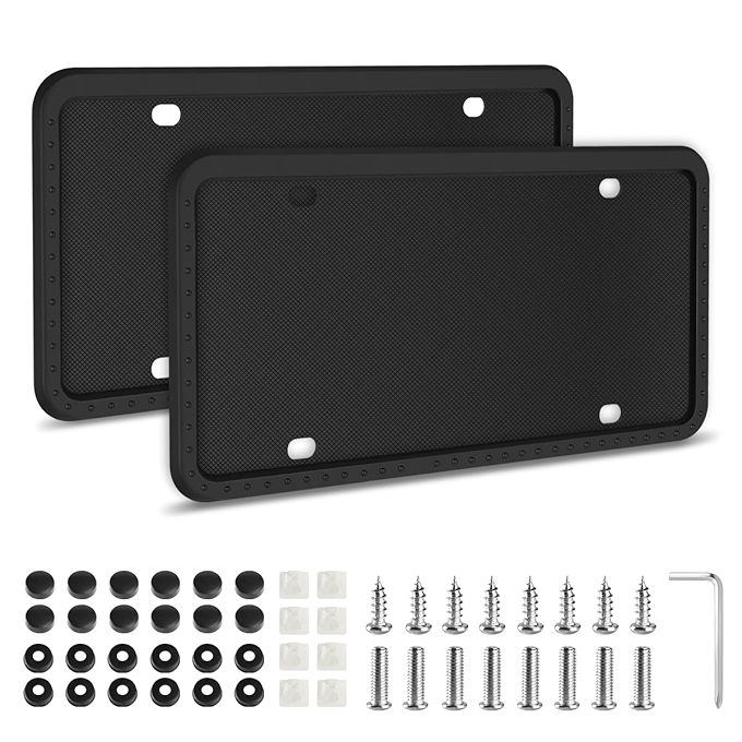 黑色硅胶汽车牌照框封套 2件套 防撞防水防震