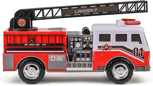 Mighty Fleet Mighty - Escalera de bomberos motorizada con luces y sonidos, escalera motorizada, escalera extensible, diseño realista y baterías