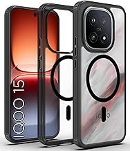 RIGGEAR Shockproof Clear Hybrid Armor Magnetic Back Cover Case Compatible with MagSafe Accessories for iQOO 15 5G (Clear-Black TPU Bumper + PC Transparent)(Black)