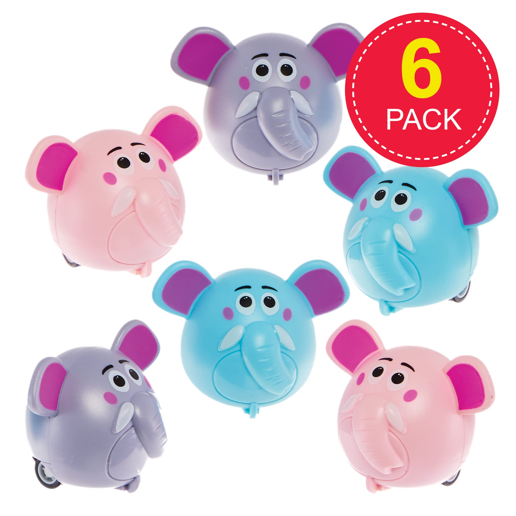 Baker Ross FX826 Elephant Pull Back Racers - Pack of 6, Racing Toys for Kids Party Bags - Image 2
