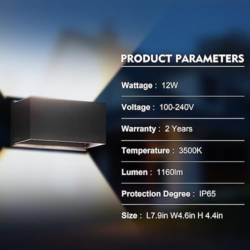 Miniatura 4 de LMP Iluminación exterior del atardecer al amanecer, luz de pared de arriba y abajo, luces LED de porche de 12 W, luces para exteriores para casa,