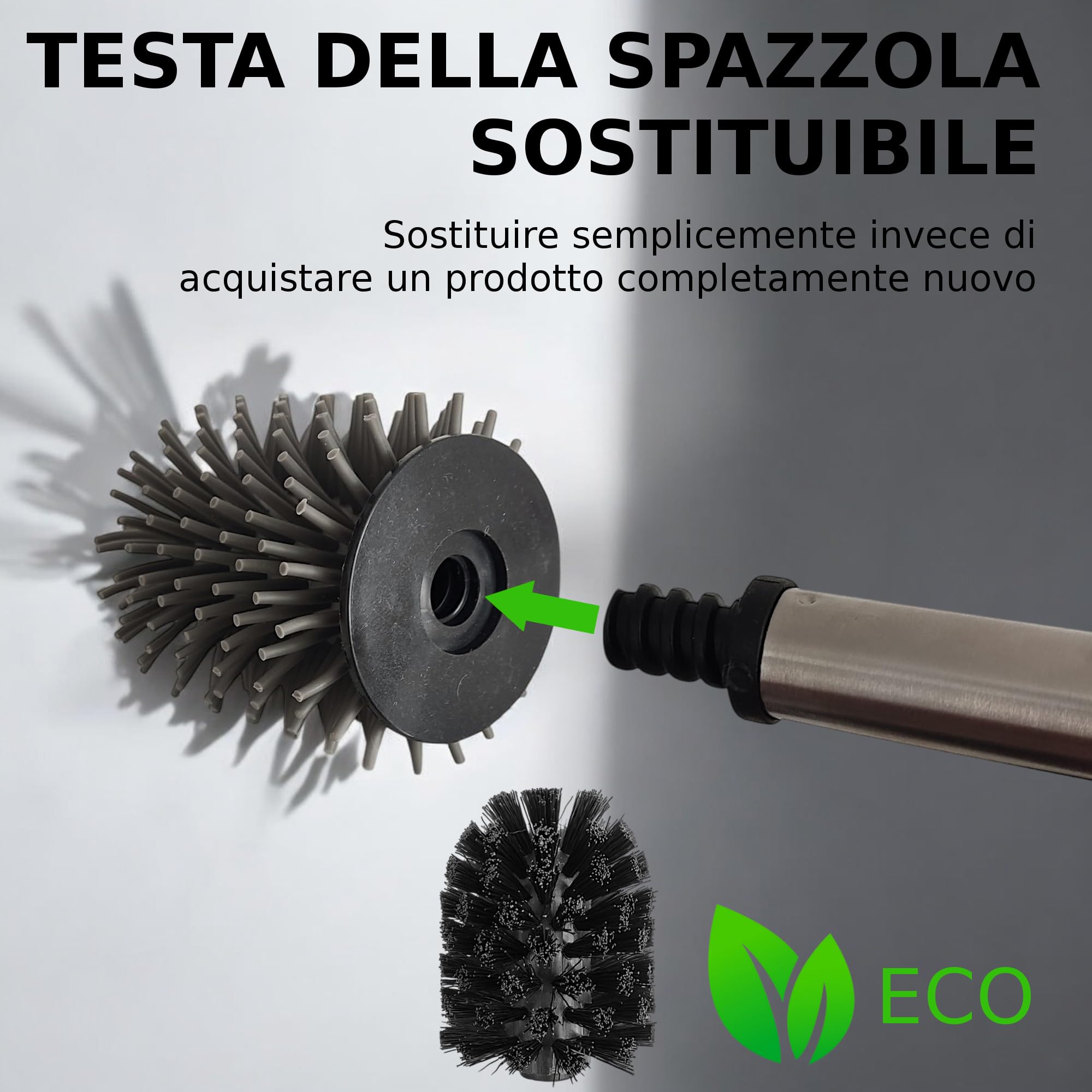 Ri|Do Systems Scopino per WC di alta qualità, manico in acciaio inox, stabile, scopino igienico di design, spazzola WC innovativa, bagno, testina antigraffio e intercambiabile (nero