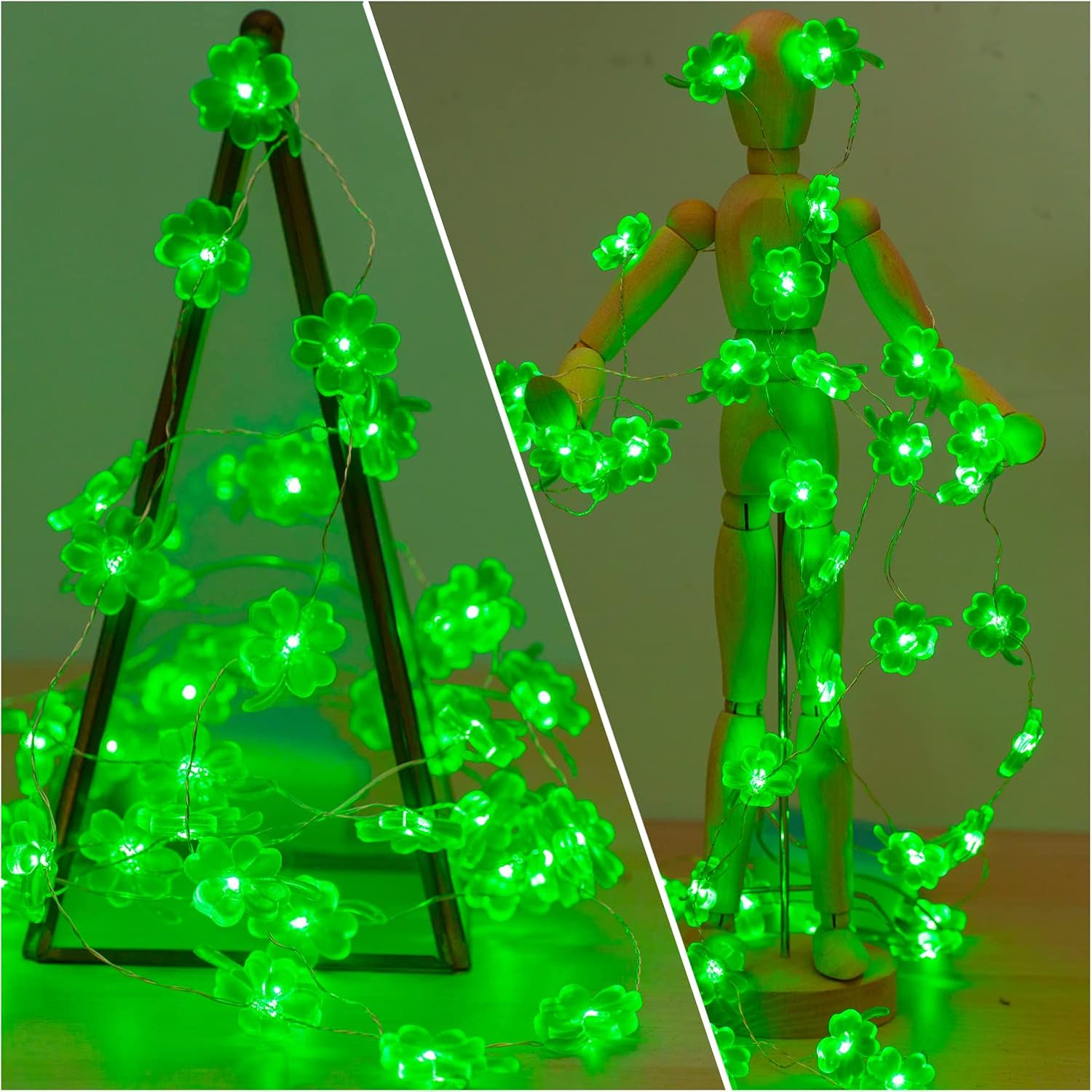 KAiSnova Decorative Light St. Patrick's Day Lights Shamrocks LED String Lights 10ft 40LEDs Battery Powered with Remote Fairy Lucky Clover String Lights for Bedroom Party Feast Green Irish Decoration