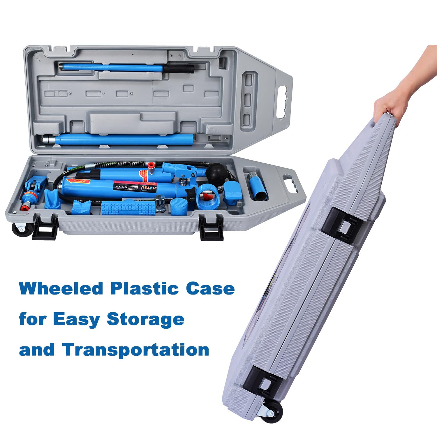 KATSU Tools Hydrauliczny zestaw do naprawy, 10 ton, narzędzie do usuwania wgnieceń i ram, do samochodu i transportera, podnośnik hydrauliczny z wężem olejowym, do warsztatu samochodowego