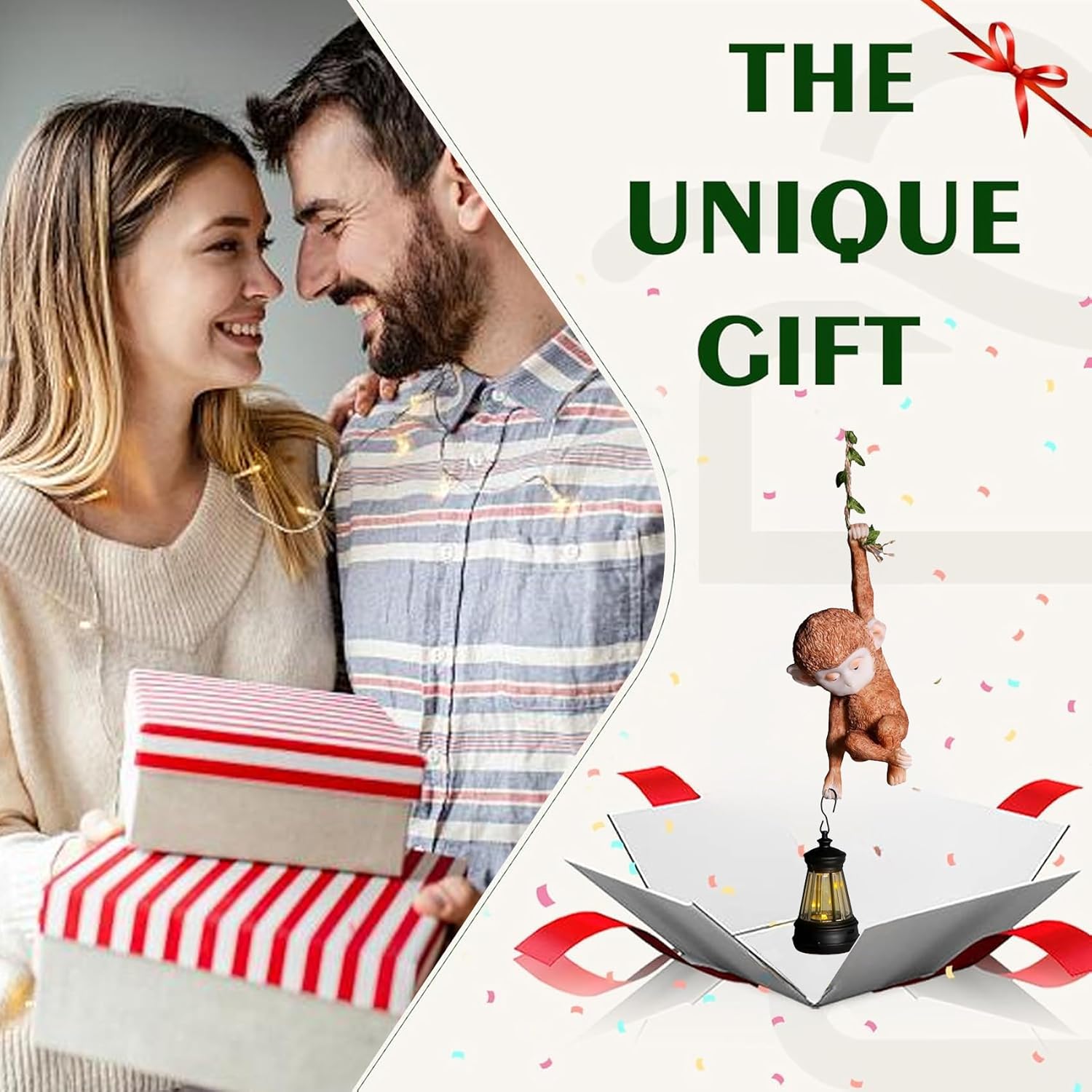 Solar Powered Hanging Monkey Figurine with LED Lantern Resin Climbing Baby Chimpanzee Vine Statue for Garden, Yard, Wall Decor – Waterproof, Durable & Adorable Outdoor Solar Light