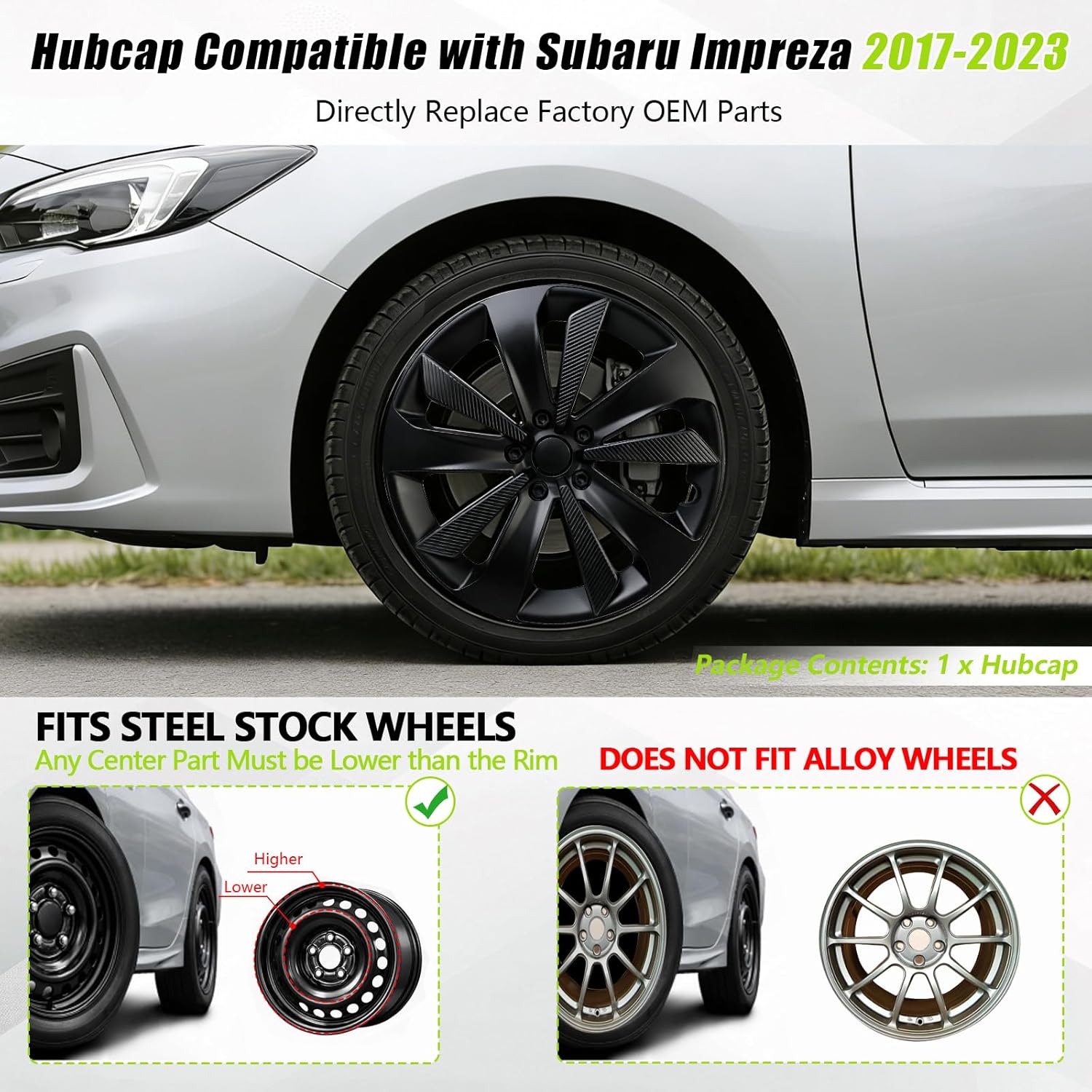 Hub Cap Wheel Cover Compatible with 2017-2023 Subaru Impreza, Matte Black OEM Style Tire Hub Hubcap Replace Wheel Cover 1pc Fit for Subaru Impreza 2017 2018 2019 2020 2021 2022 2023 28811FL010 28811FL