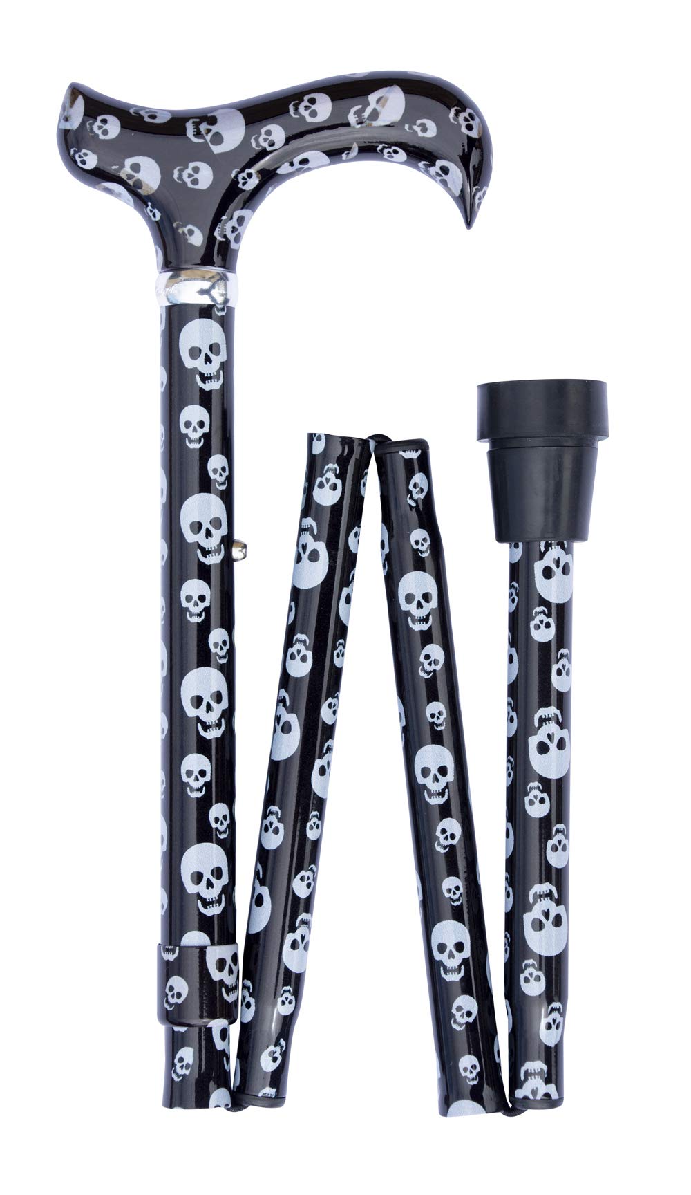 Design Faltstock SKULL von Stockshop farbig, gothic, modisch, höhenverstellbar, Derbygriff, Leichtmetall, Chromring, Damen und Herren, Gummipuffer.