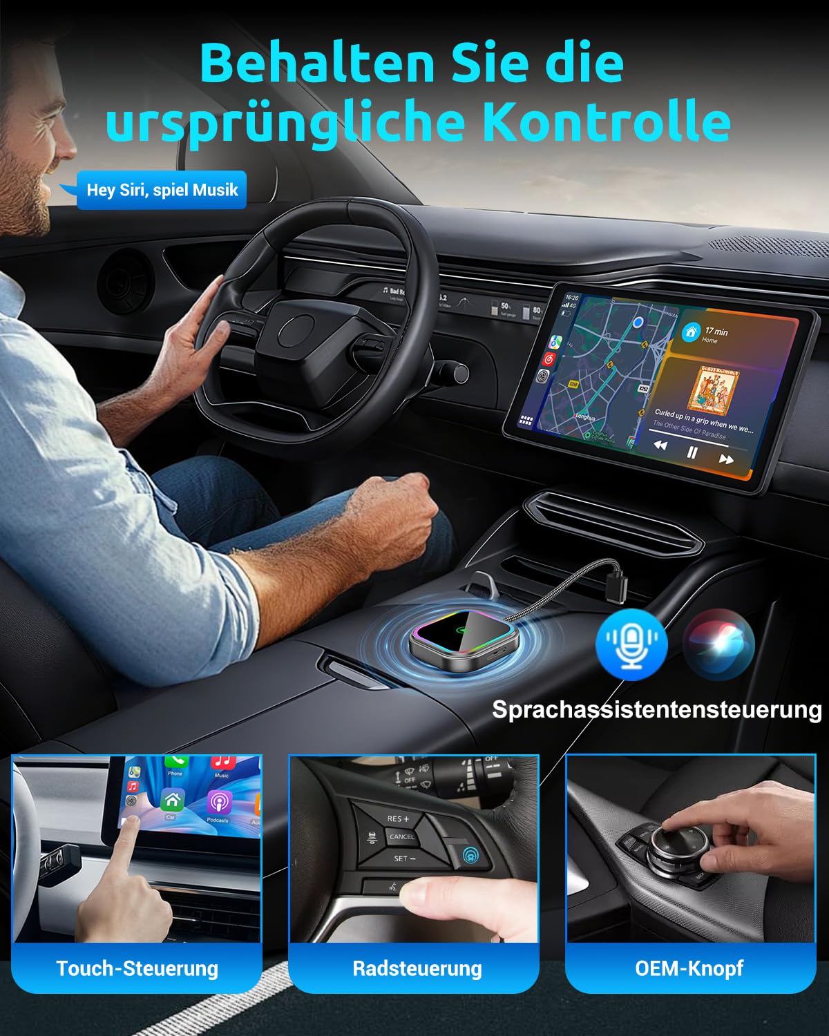 ESSGOO CarPlay Wireless Adapter für Apple,Android Auto Kabelloses Car Bluetooth WiFi Adapter USB C/A für iPhone iOS 10+,Android 11+,Plug und Play,Mini,Sprachgesteuerte Farbige RGB LED Leuchten