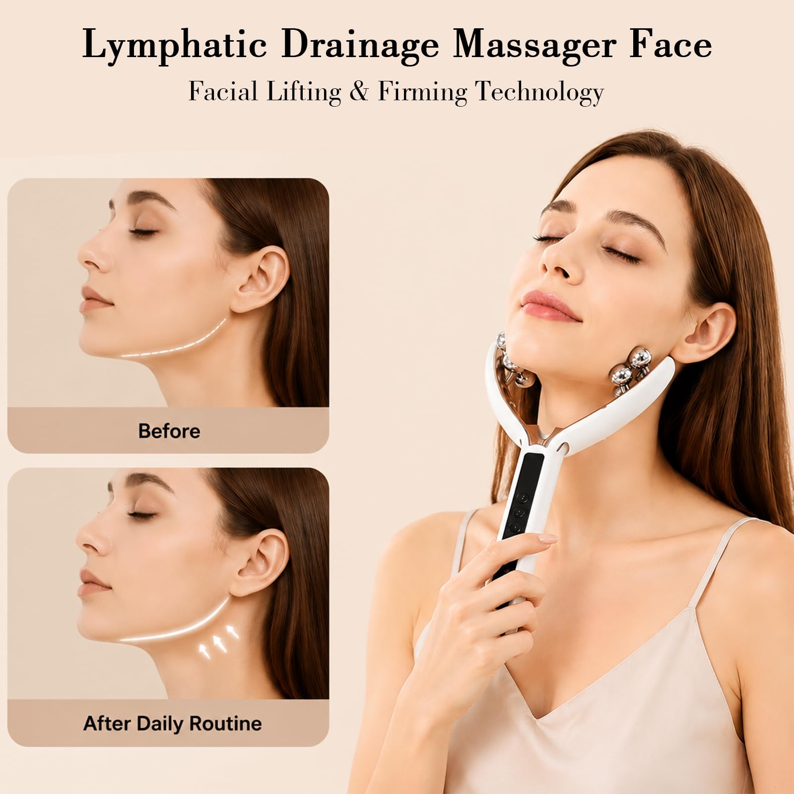 Microcurrent Facial Massager with V-Shaped Head and LCD Display
