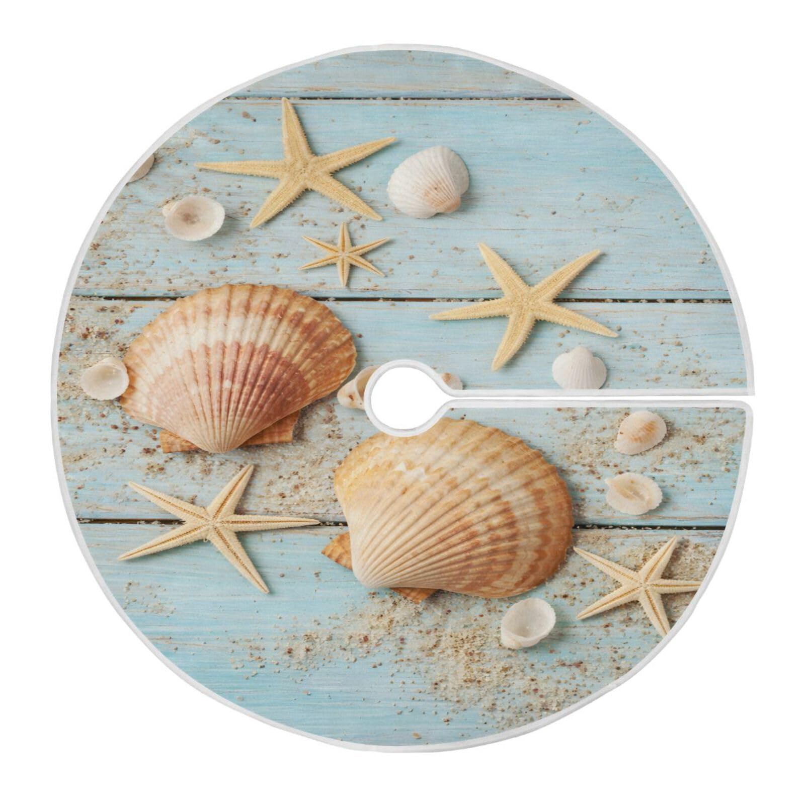 Jupe de sapin de Noël ALAZA motif etoile de mer, cadeau de fete ideal