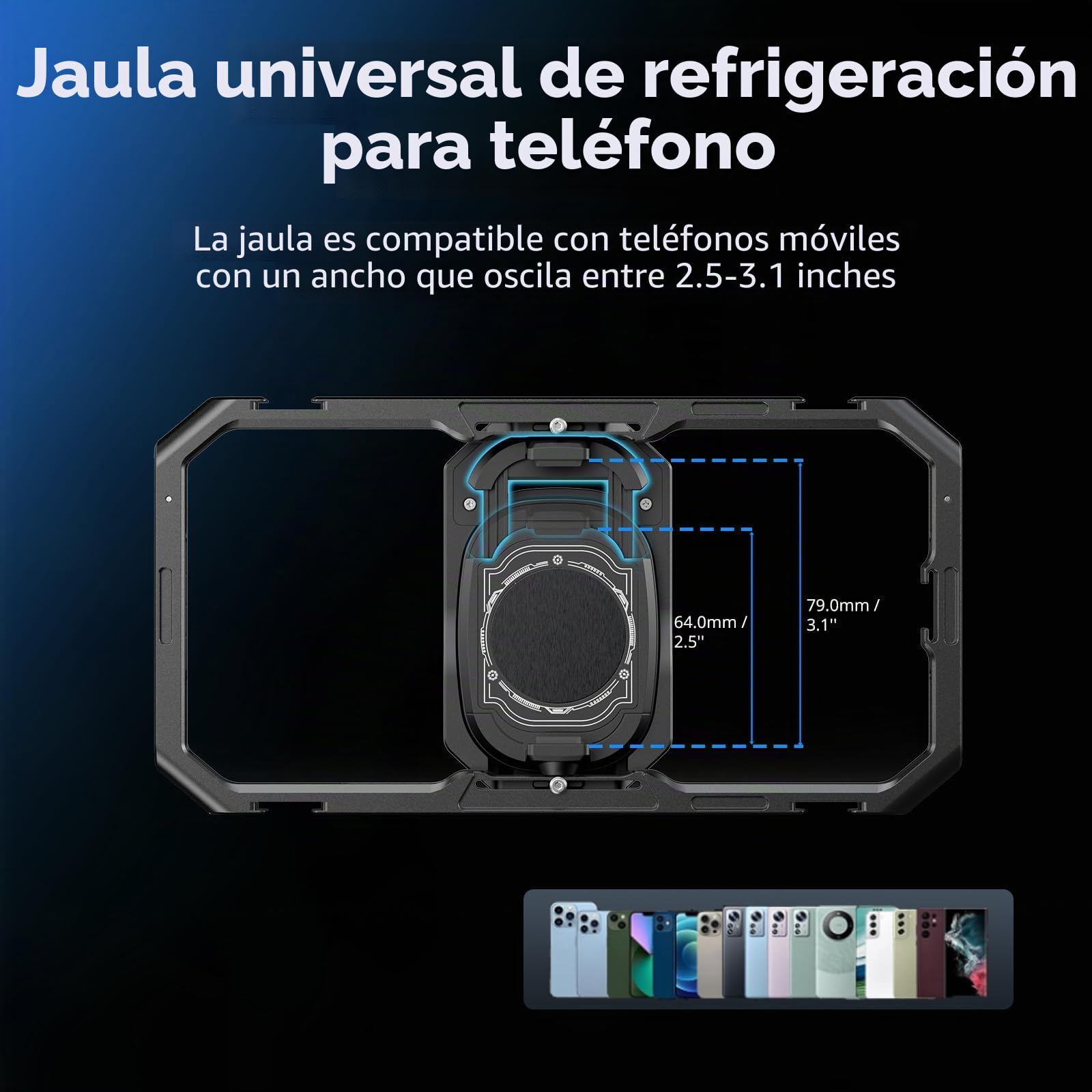 SMALLRIG Jaula para Teléfono con Refrigeración - Ventilador 15W, Hub 4 en 1, Soporte Power Bank, Compatible 2.5 3.1 Pulgadas, para Streaming - 5276