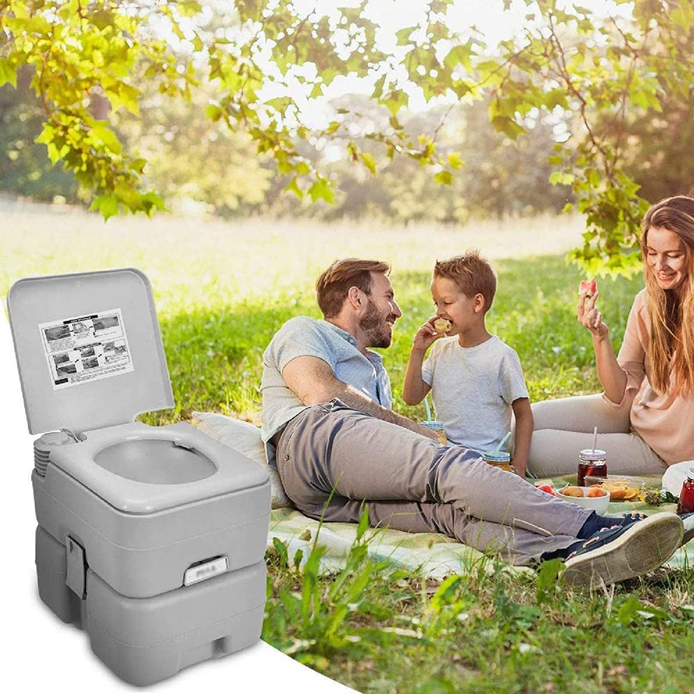 Inodoro portátil para acampar, inodoro compacto para interiores y exteriores que se puede enjuagar con tanque extraíble, el orinal para acampar admite 286 LBS y hasta 50 descargas, tanque de desechos