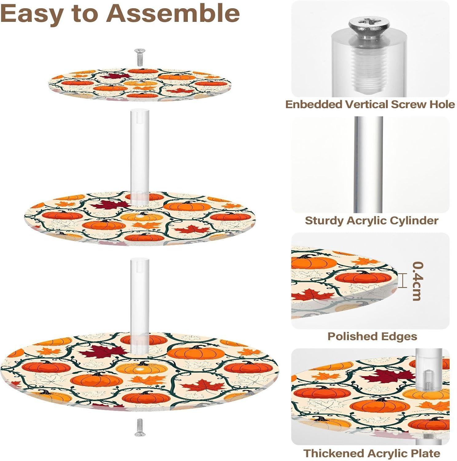 Autumn Fall Pumpkin Maple Leaves Thanksgiving 3 Tier Acrylic Cupcake Stand, Cupcake Stand for 34 Cupcakes for Weddings,Christmas,Holidays,Parties,Birthday,Printed Cupcake Tower 23300976