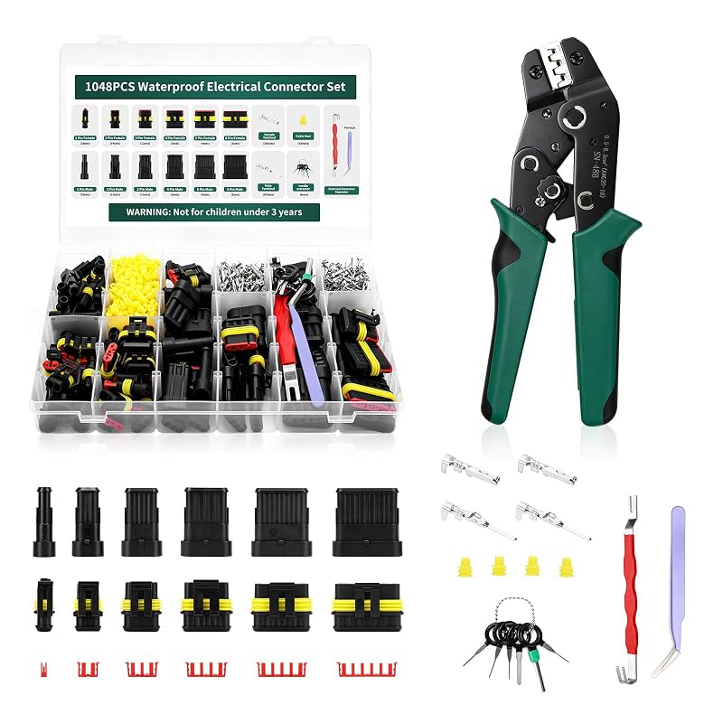 Kit de conectores elétricos automotivos à prova d’água TYJ com alicate de crimpar – 1048 peças