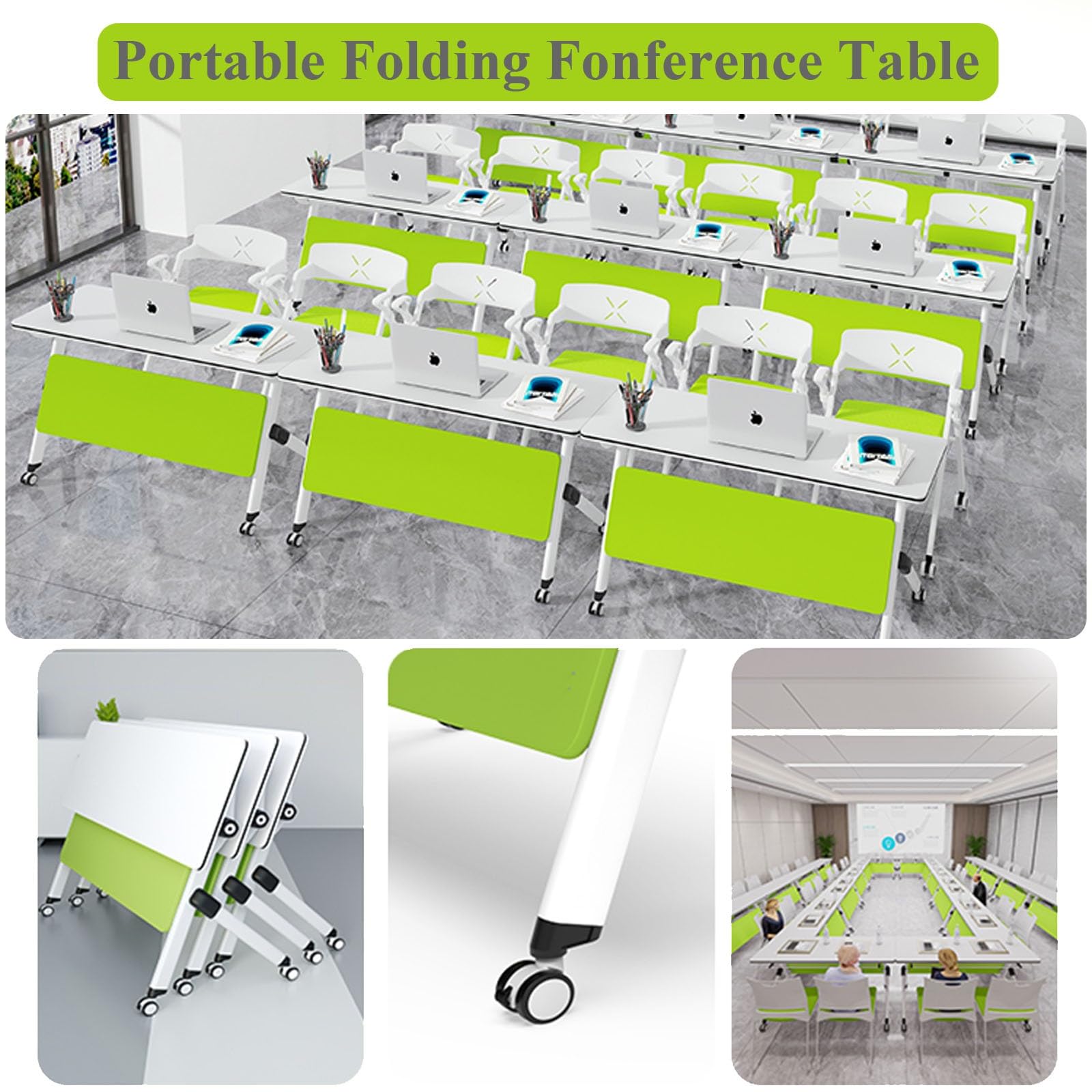 Moderno Tavolo da conferenza Bianco con Piano Ribaltabile e Ruote bloccabili.