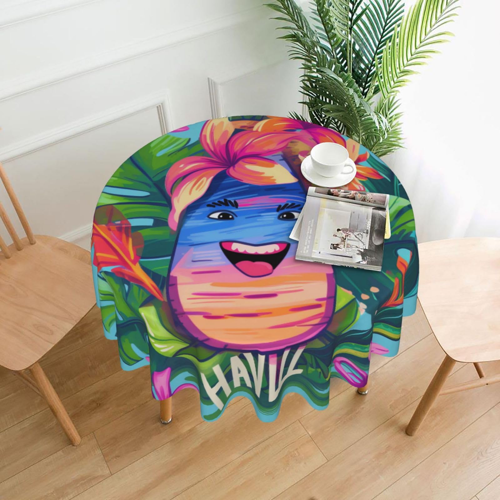 WPKJU Hello Hawaii Printed Round Tablecloth 60 in Water Resistant Table Cover Washable Table Cloth for Dining Tables
