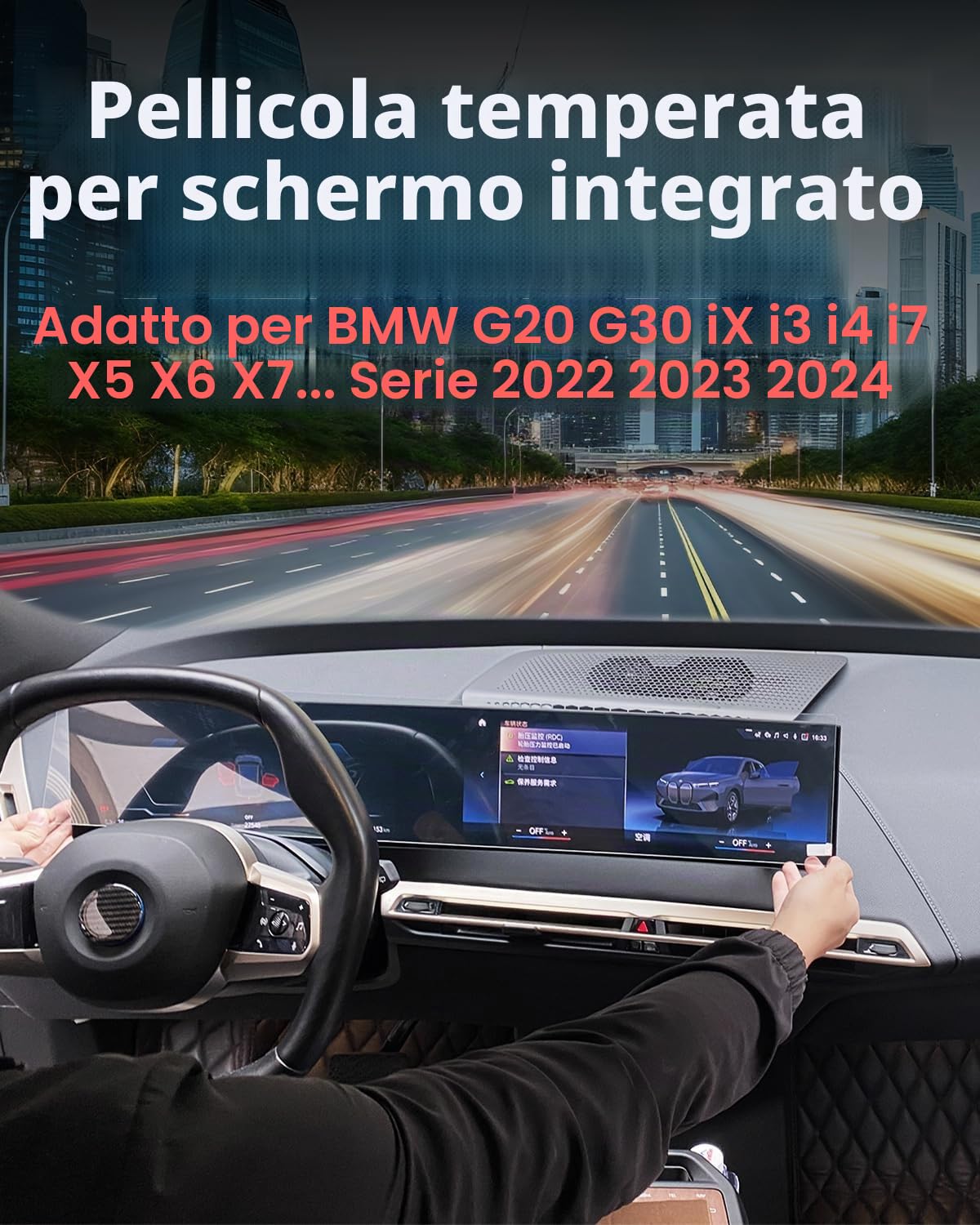 Pellicola protettiva in vetro temperato per BMW Serie 3/4/5 G60 G30 G20 G22 X3 X5 X6 X7 iX i3 i4 i7 M3 M4 M5 Schermo da 14,9" e 12,3", Display digitale e schermo GPS (Non per X1 iX1)