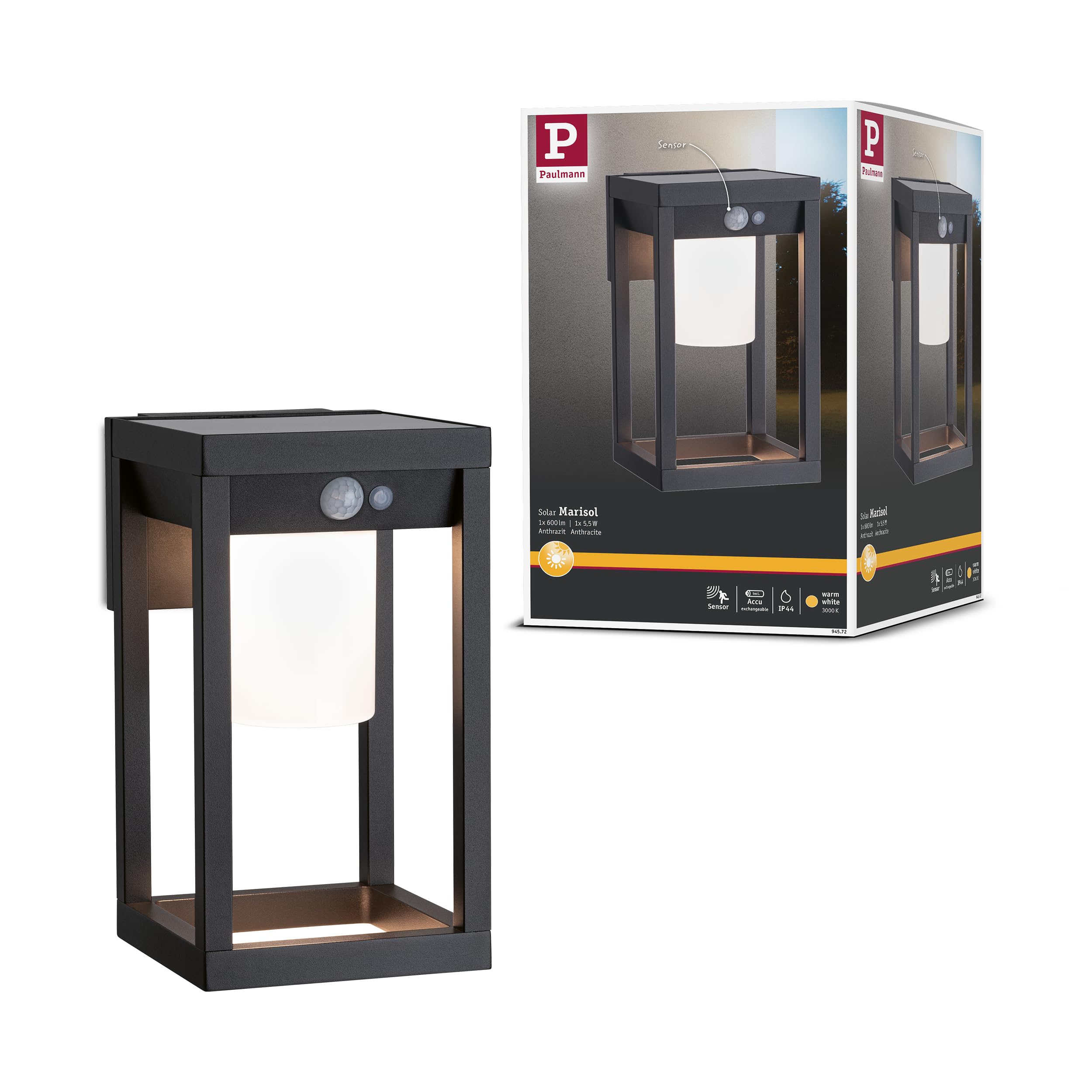 Applique Murale Solaire Marisol LED Noir avec Détecteur de Mouvement