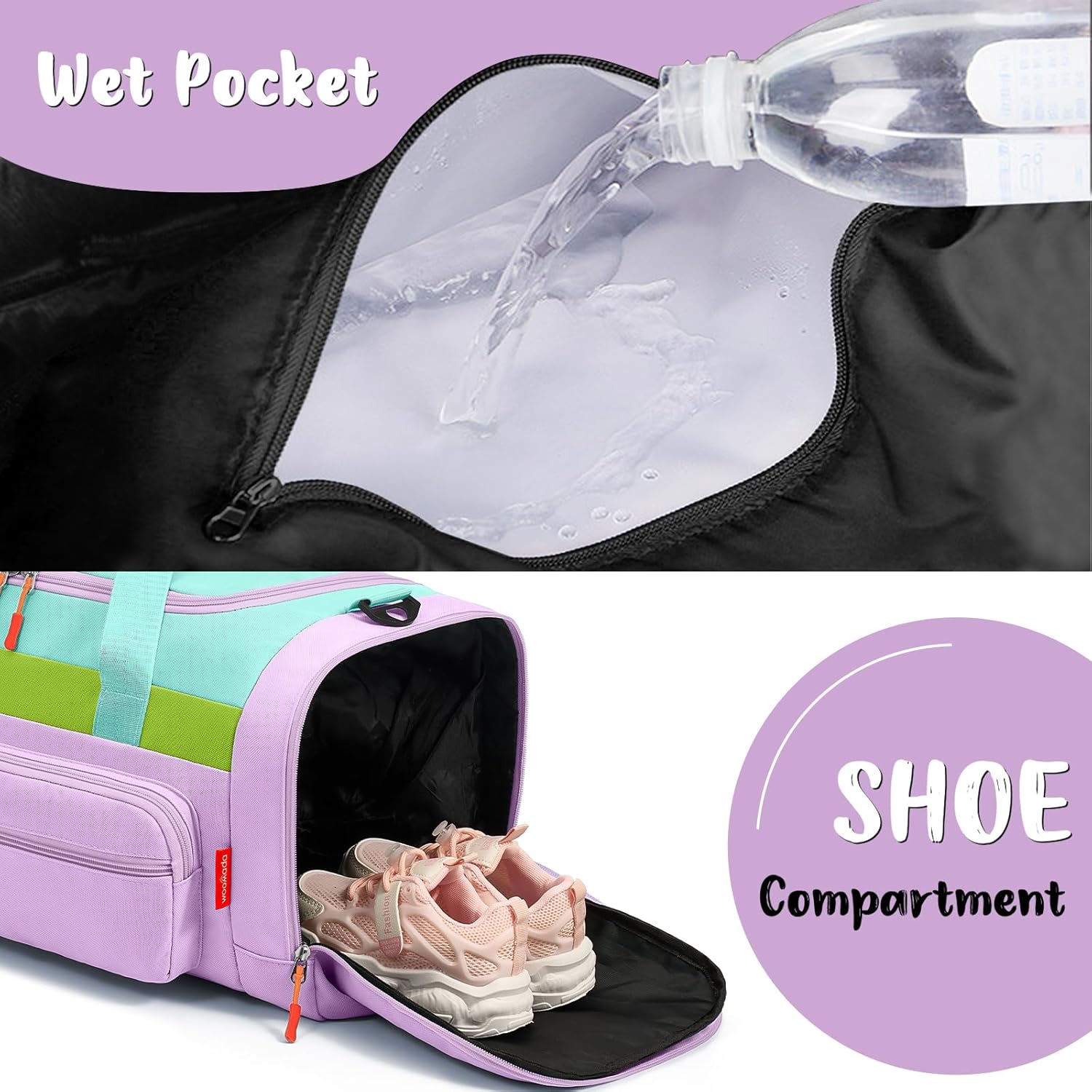 WOOMADA Kids Duffle Bag for Boys or Girls,Weekender Overnight Bag with Shoe Compartment & Wet Pocket Perfect For School, Sports, Overnight Trips(Purple) - Image 3