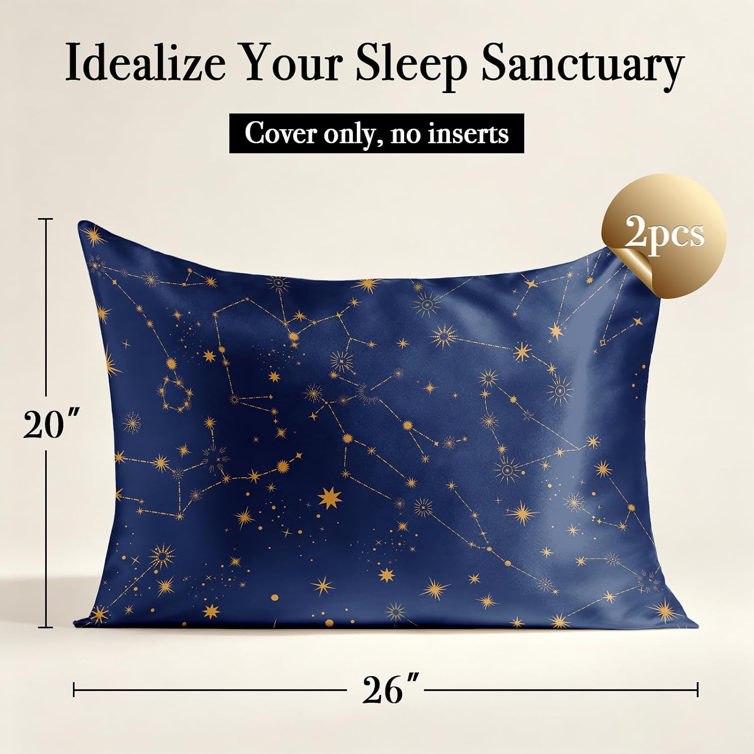 Satin Pillowcase with Zipper Set of 2 Standard Size, Stars