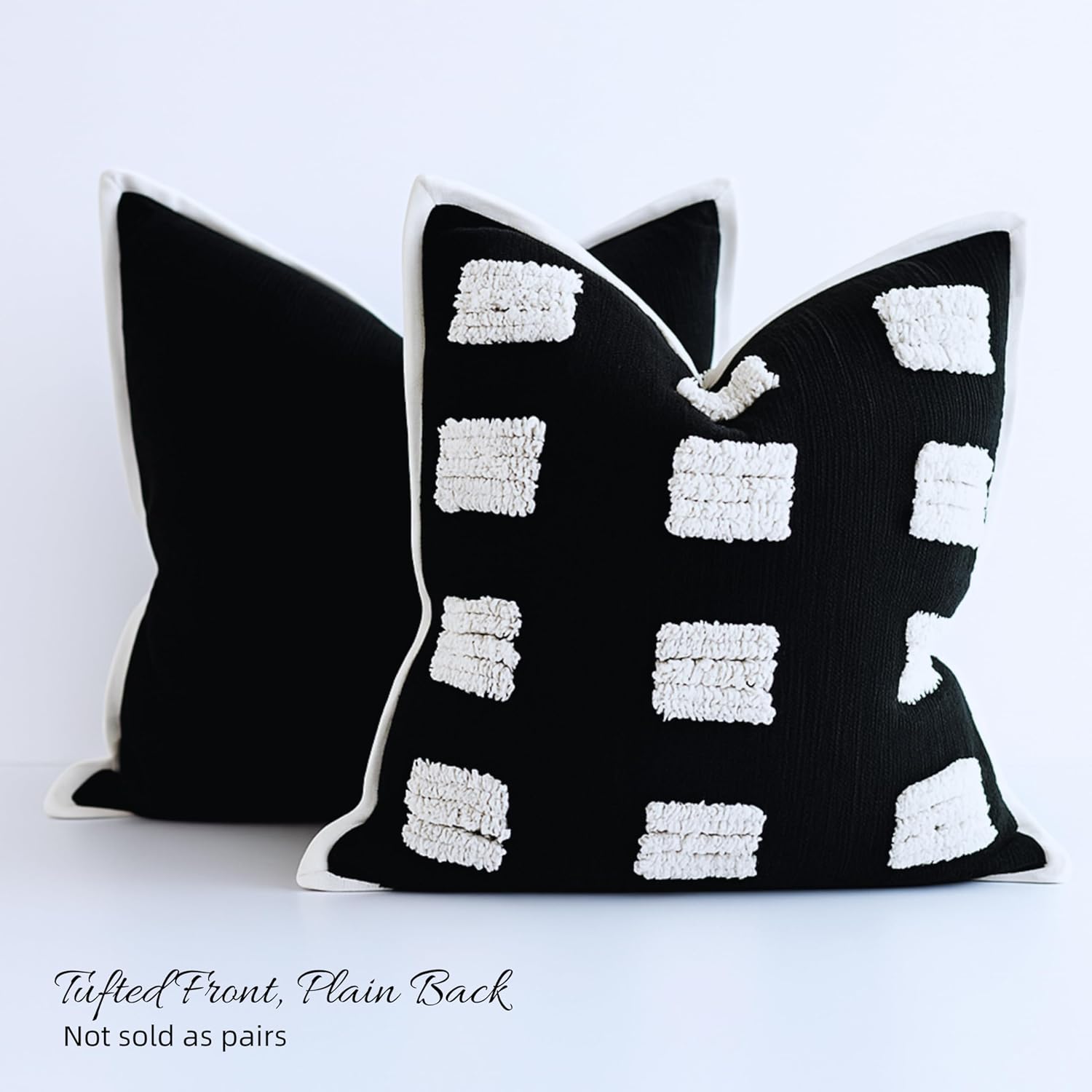 Tufted Boho Throw Pillow Cover, Soft and Luxurious Chenille Fabric, 18x18 inches, Decorative Black and White Pillowcase for Couch, Bedroom, Living Room, Modern Pillowcase for Home Decor - Image 2