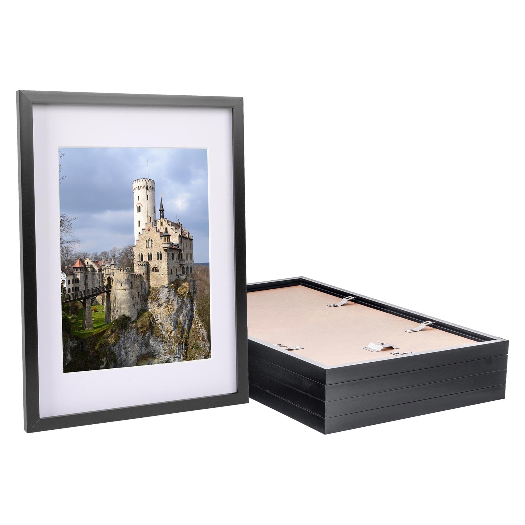 Nicola Spring 5X Photo Frames With White A4 MountA3 (12" X 17") Black Portrait Hanging Wall Mounted Picture Display Frame from B&Q