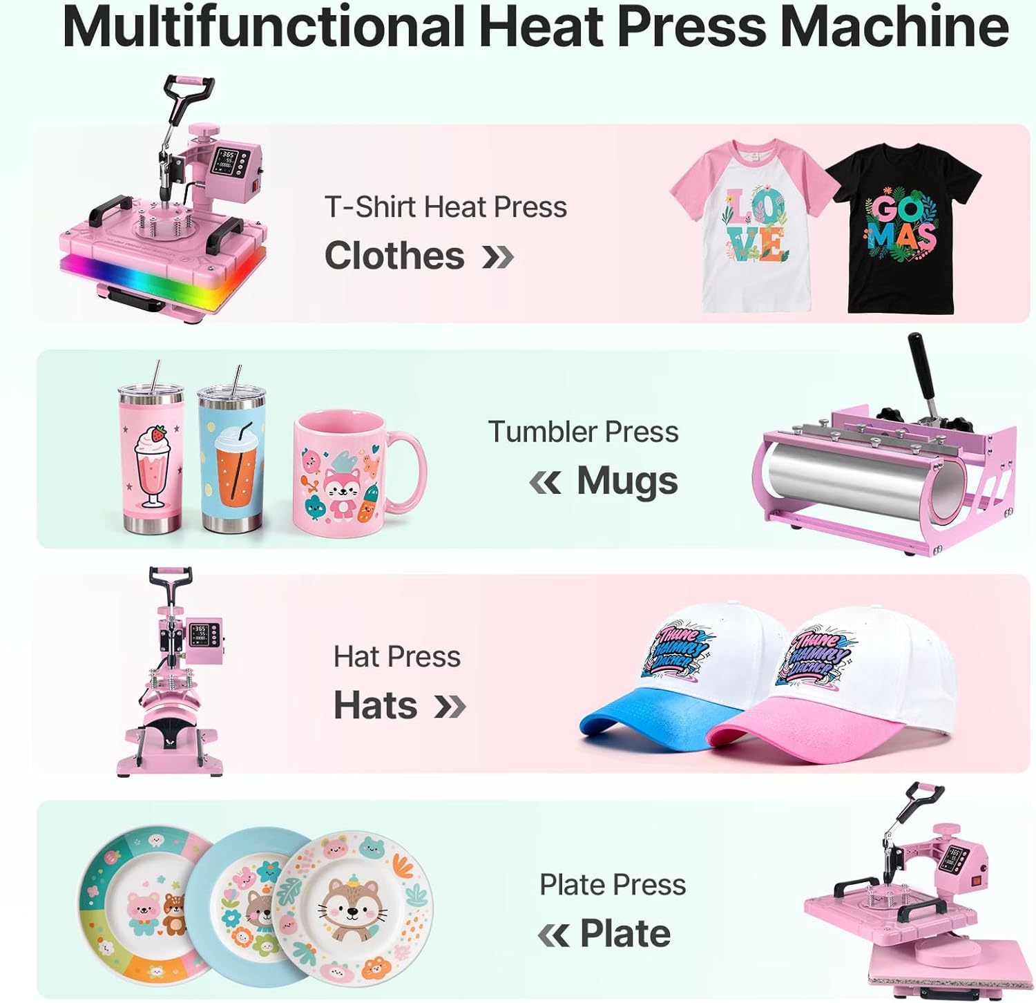 Slendor 5 in 1 Heat Press Machine 12x15 inch Sublimation Heat Press 360° Swing Away Heat Transfer Digital T-Shirt Pressing with 30OZ 20OZ Tumbler Press, Multifunction Combo for Hat Cap Plate - Image 6