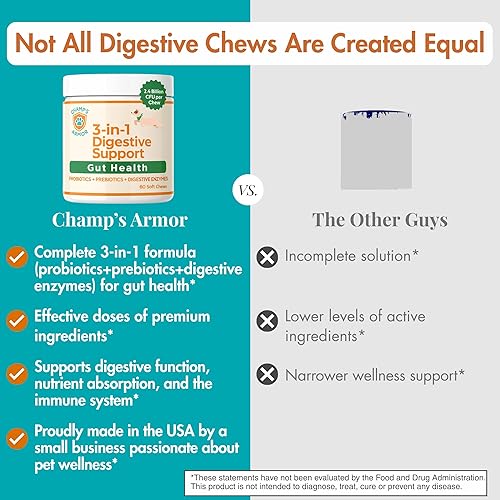 Miniatura 6 de Champ's Armor Apoyo digestivo 3 en 1 probióticos diarios para perros, con prebióticos y enzimas digestivas, para la salud intestinal y el sistema