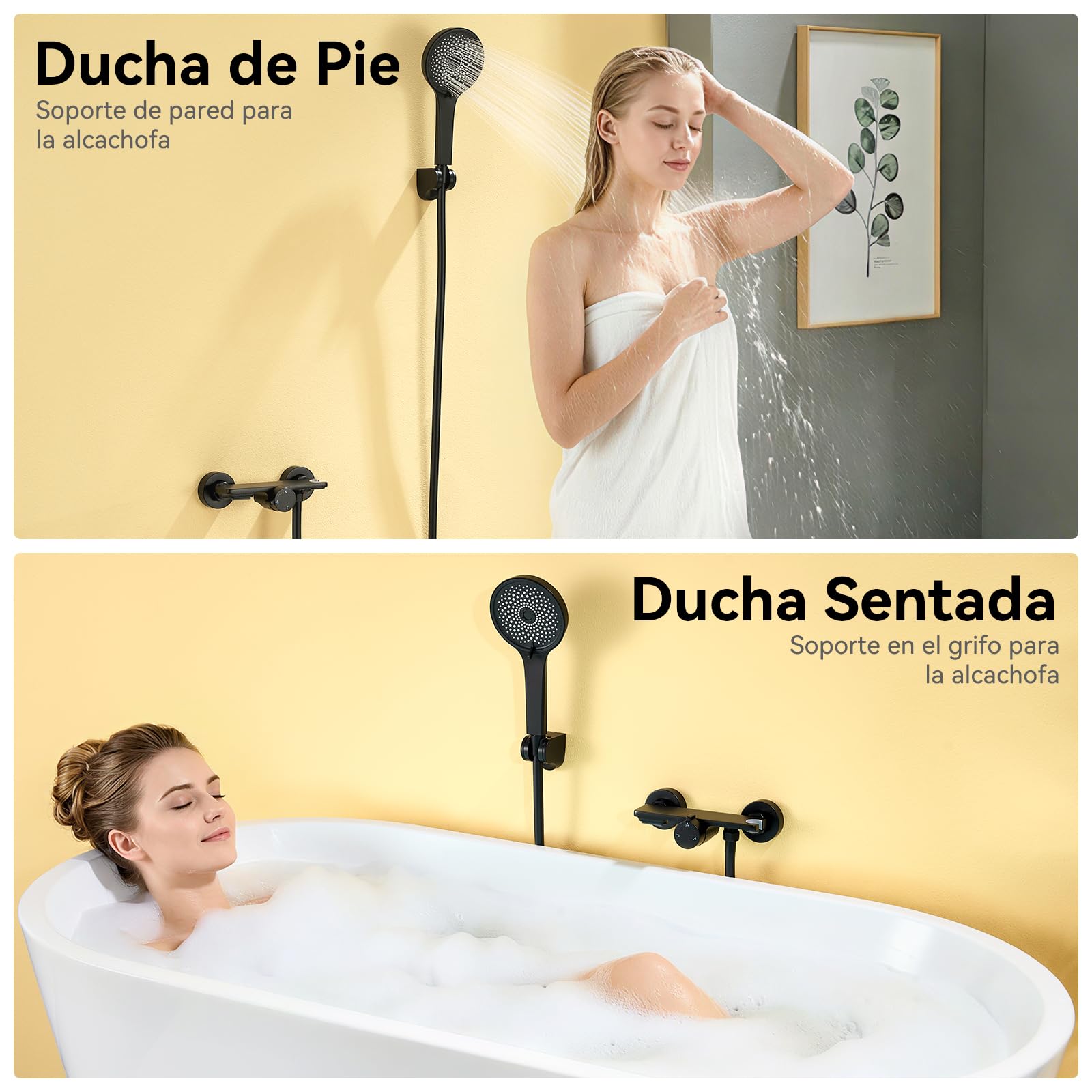 Auralum Conjunto de Grifo de Bañera y Ducha con Cascada, Mezclador Monomando de Latón con Estante de Almacenamiento, Alcachofa de Mano 5 Modos y Manguera 1.5m, Sistema de Ducha de Pared, Negra — view 6