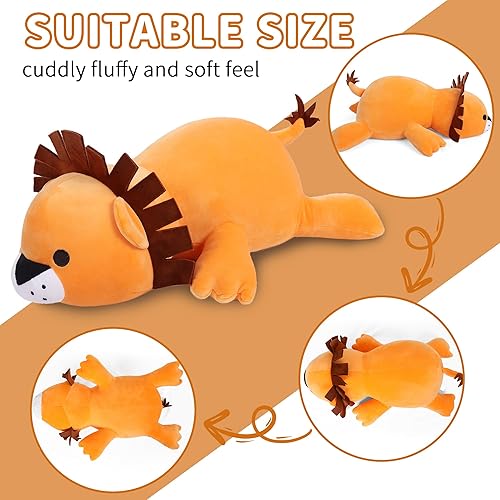 Miniatura 5 de Animales de peluche con peso, león con peso de 24 pulgadas, almohada suave de 4.2 libras, lindo regalo de peluche gigante para niños y adultos (león)