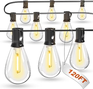 luckystyle 120FT LED Outdoor String Lights, 30+2 Shatterproof Waterproof Edison Bulbs, 2700K Warm White Commercial Grade for Patio Deck Garden