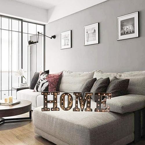 Miniatura 2 de Pooqla Letras vintage de marquesina iluminadas con luces, estilo industrial iluminado, letras del alfabeto iluminadas, para cafetería, apartamento,