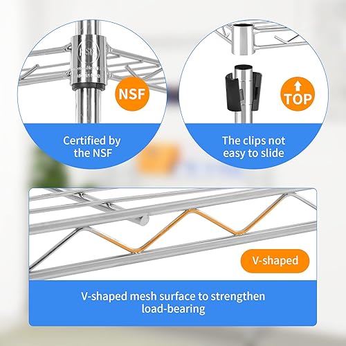 Miniatura 6 de Estantería de alambre de metal, organizador de estantes de alambre resistente, unidad de almacenamiento para baño, oficina, cocina (cromo, 14